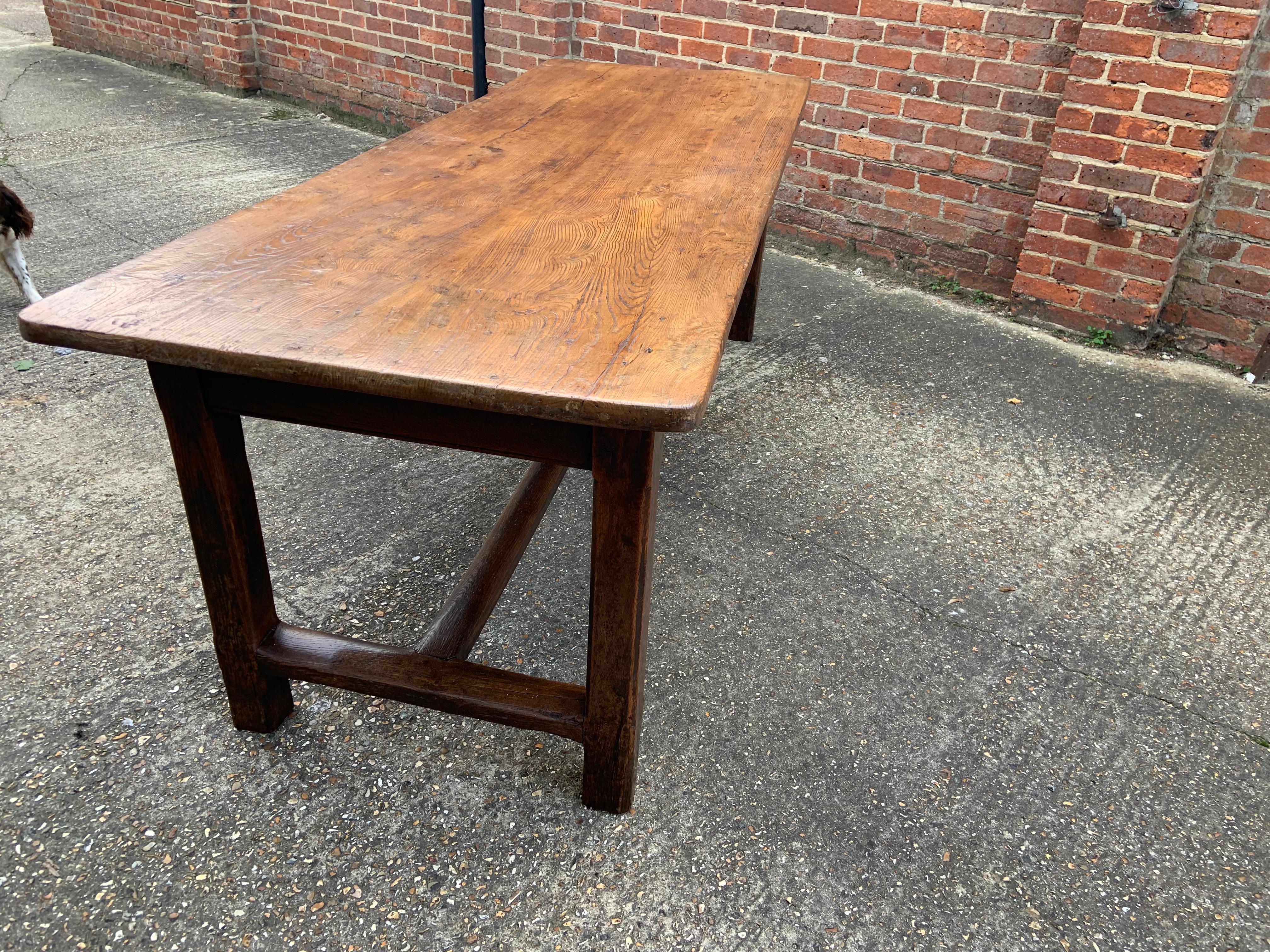 French Provincial 18th Century Two Plank Elm Farmhouse Table 