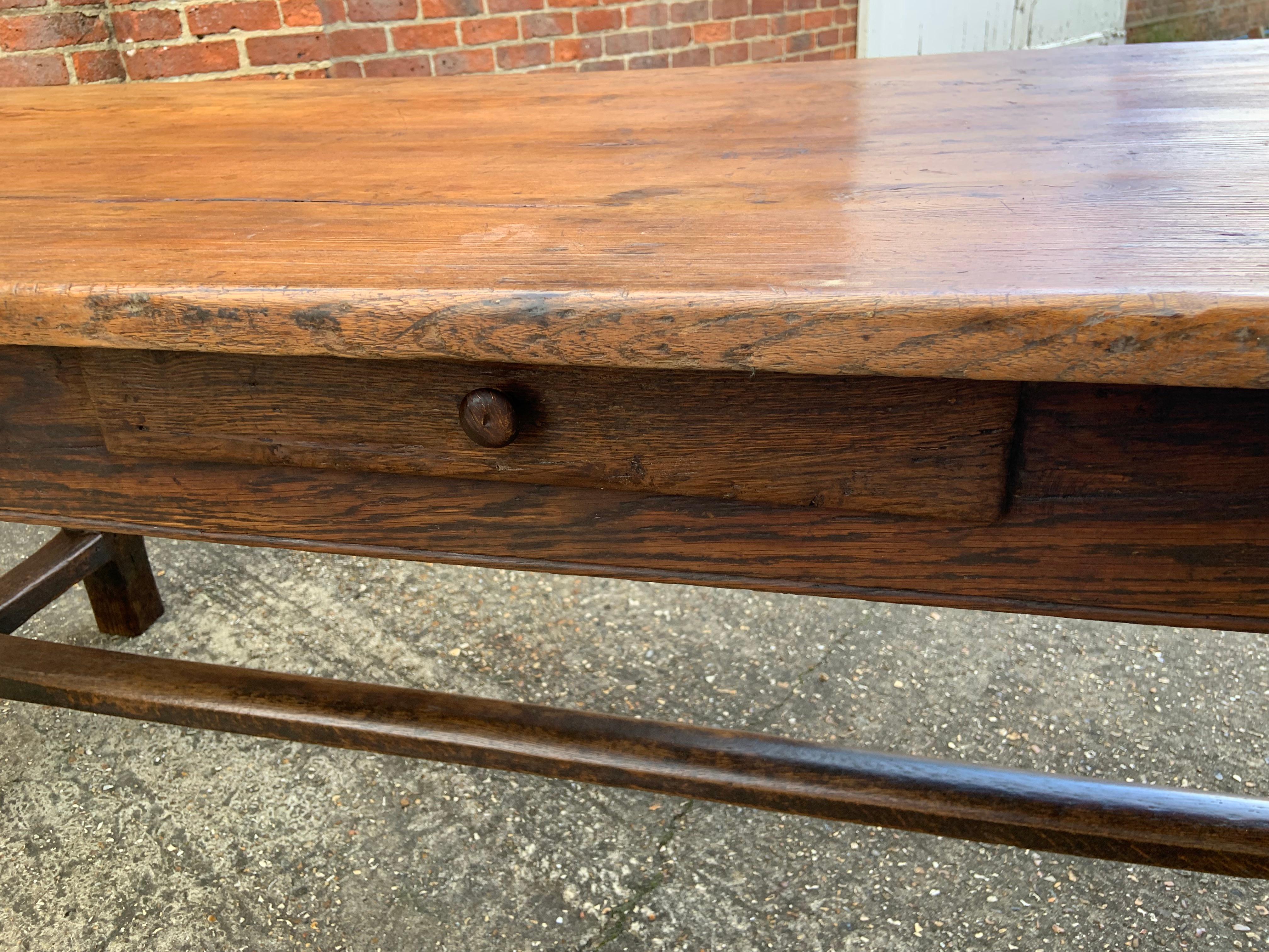 Hand-Crafted 18th Century Two Plank Elm Farmhouse Table 