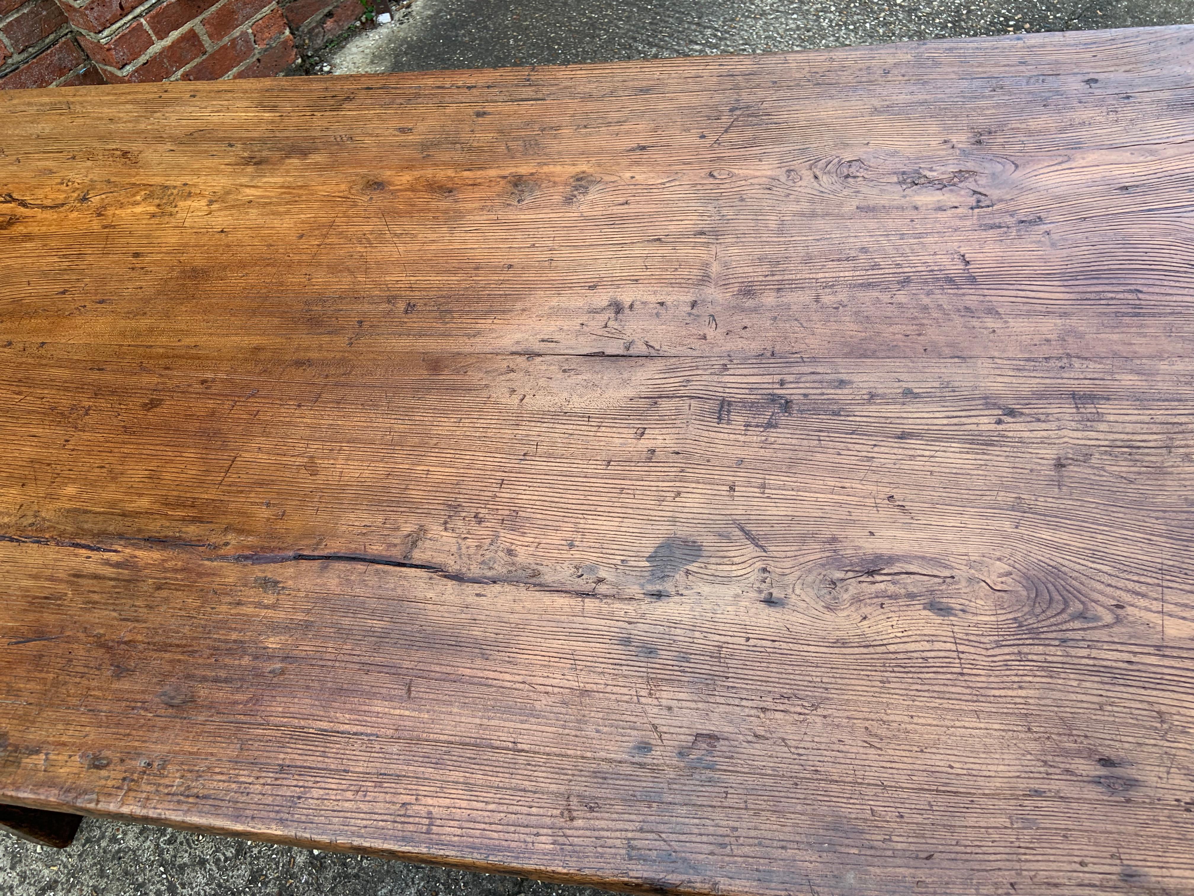 18th Century Two Plank Elm Farmhouse Table  In Good Condition In Billingshurst, GB