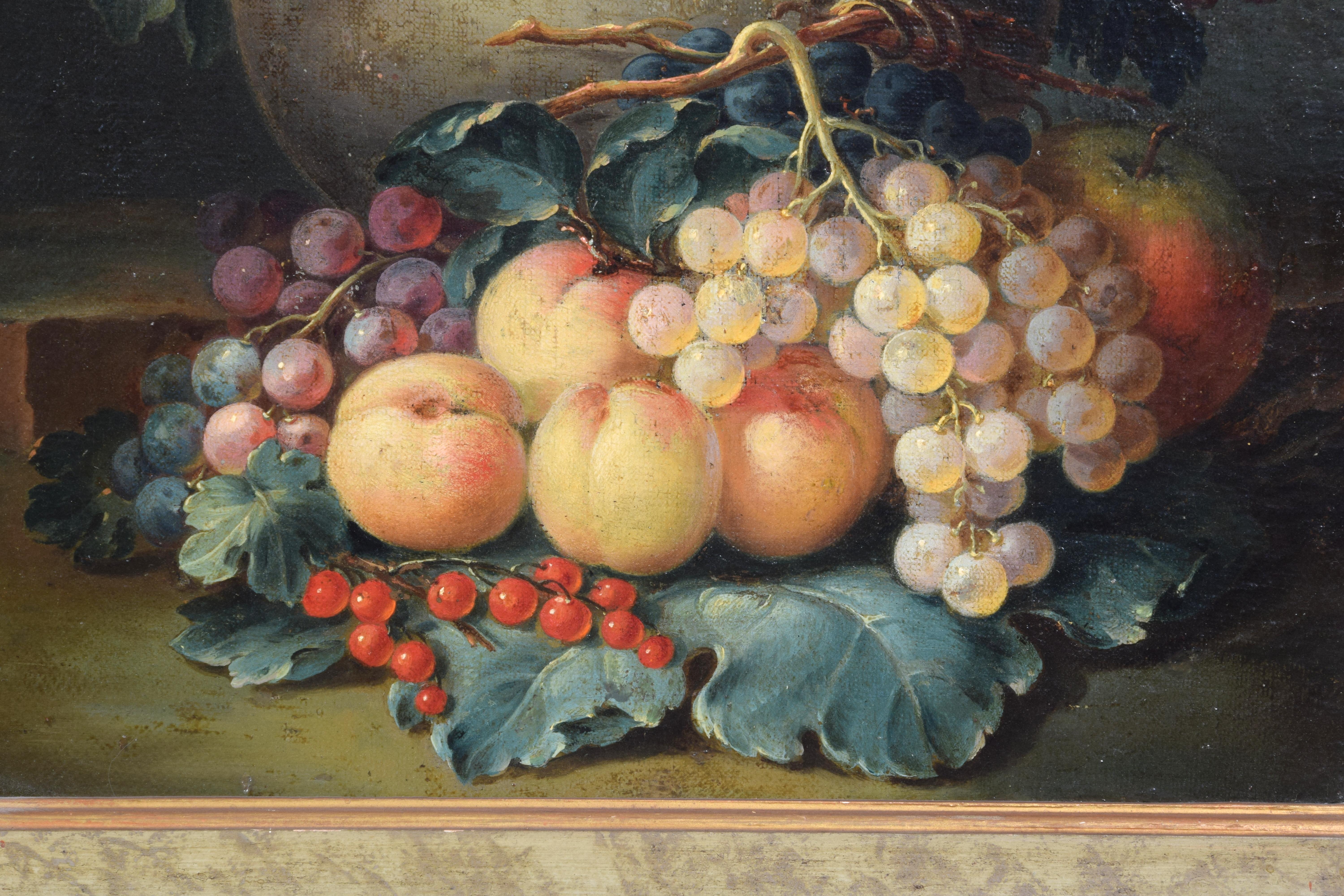 18th Century, Two Still Lifes with Flowers and Fruits by Italian Paintings For Sale 9