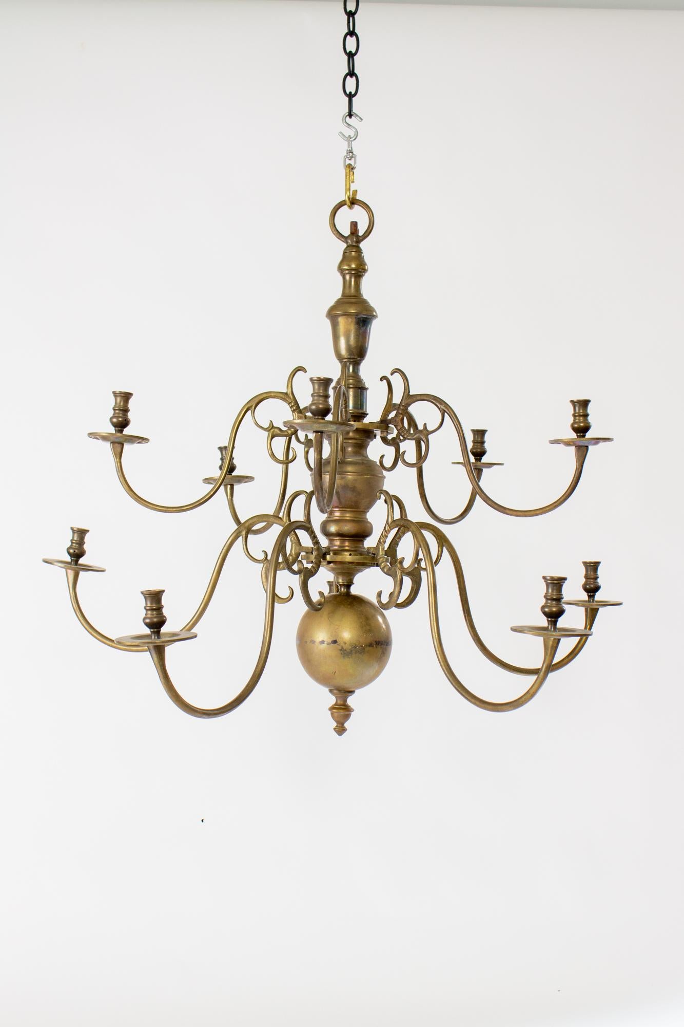18th Century Two Tier Dutch Colonial Brass Chandelier 7