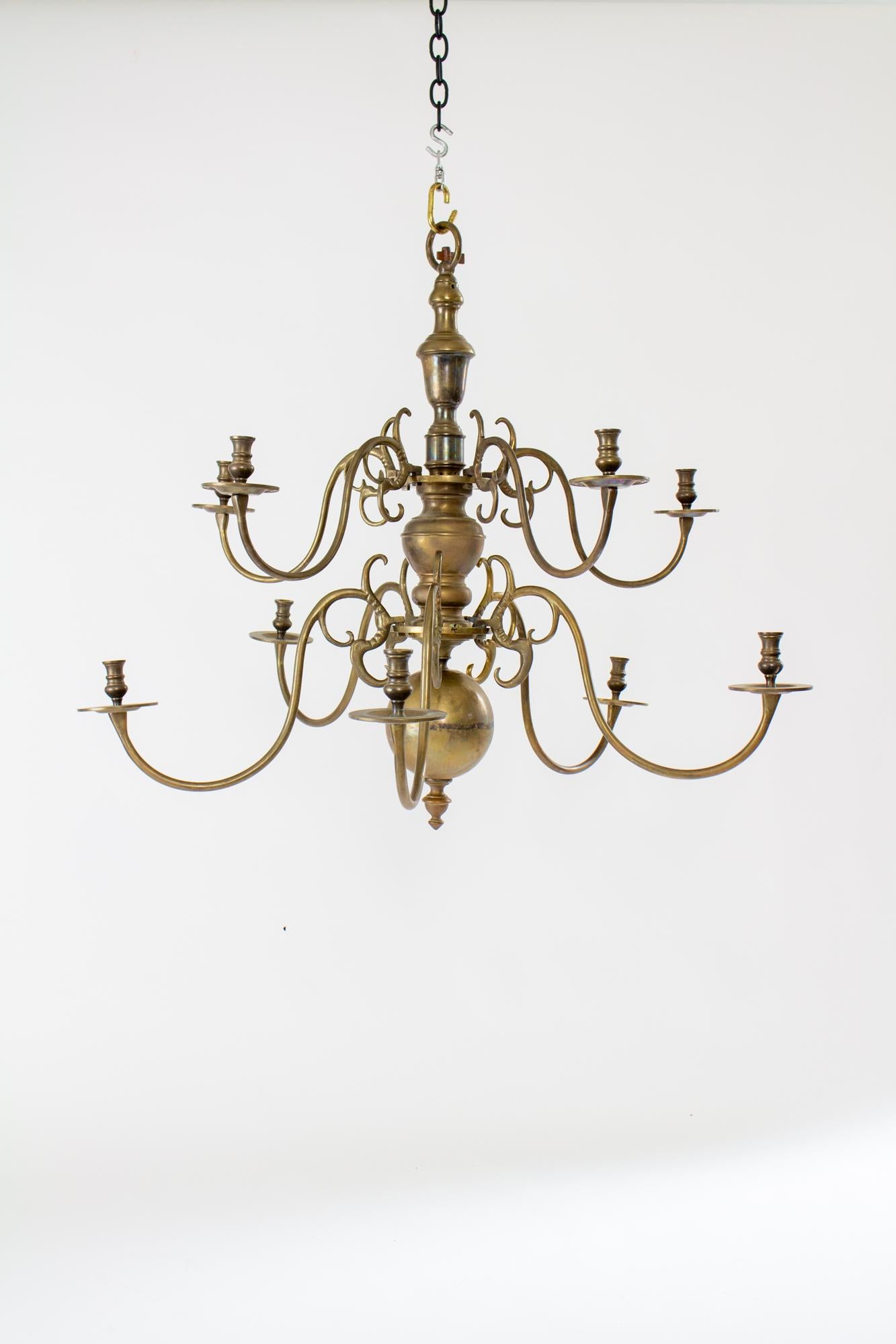 18th Century Two Tier Dutch Colonial Brass Chandelier 8