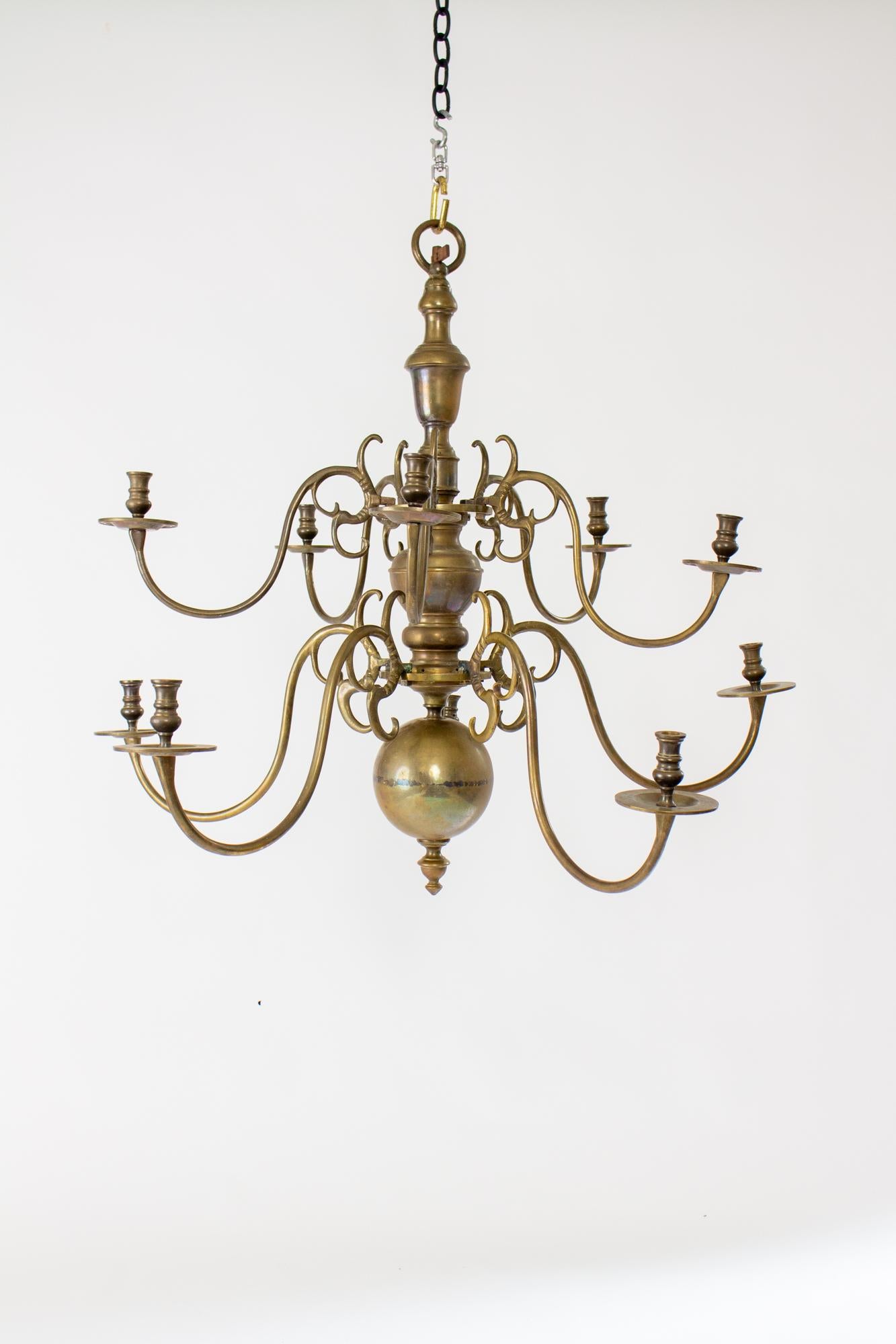 18th Century Two Tier Dutch Colonial Brass Chandelier 9