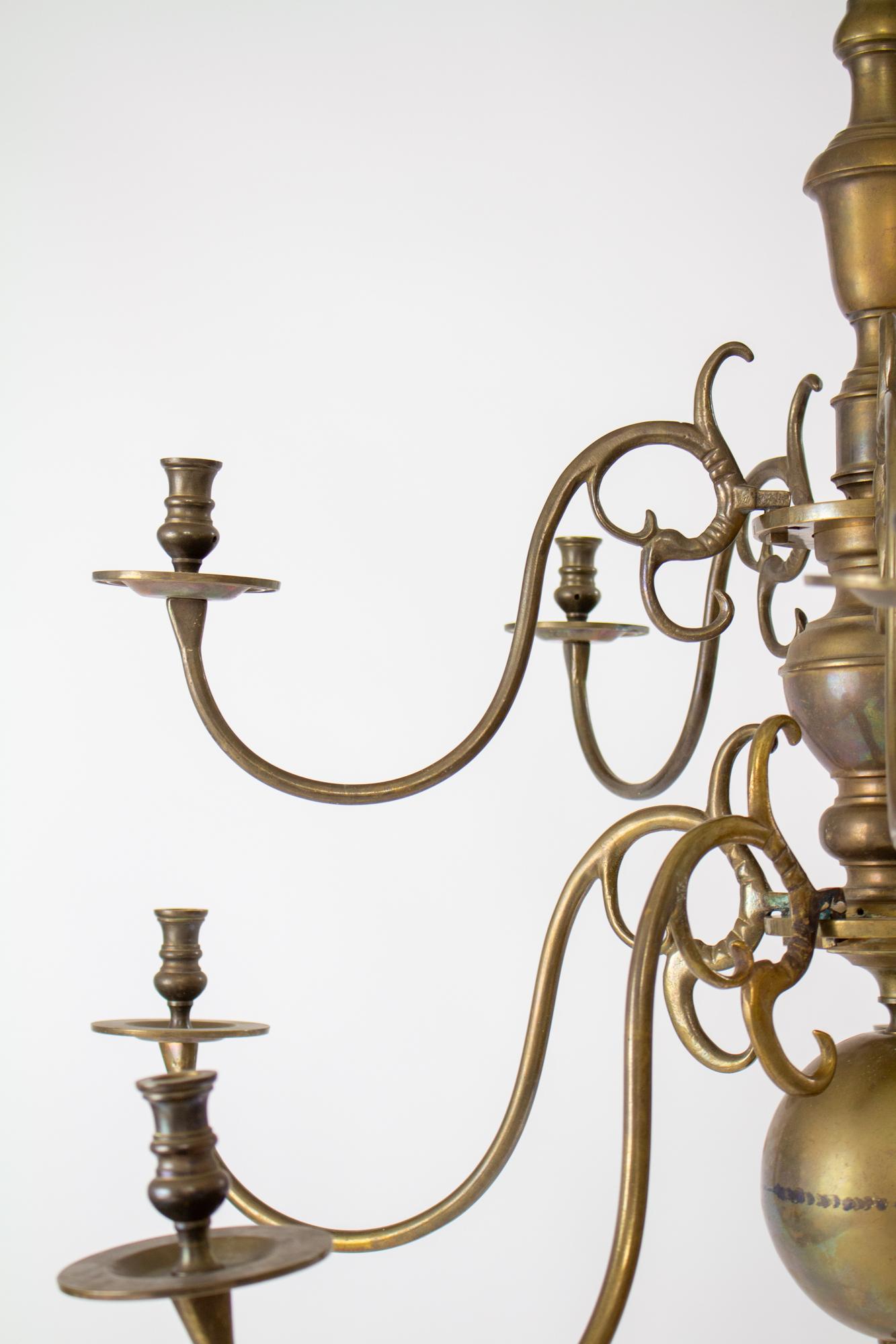 18th Century Two Tier Dutch Colonial Brass Chandelier 2