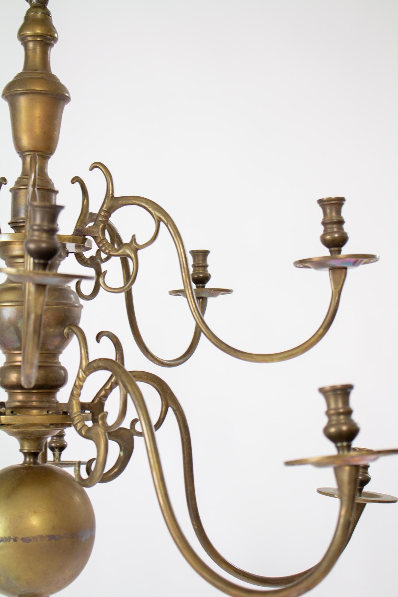 18th Century Two Tier Dutch Colonial Brass Chandelier 3