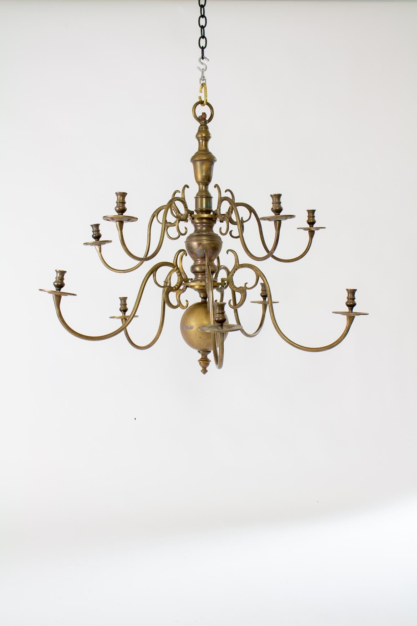 18th Century Two Tier Dutch Colonial Brass Chandelier 5