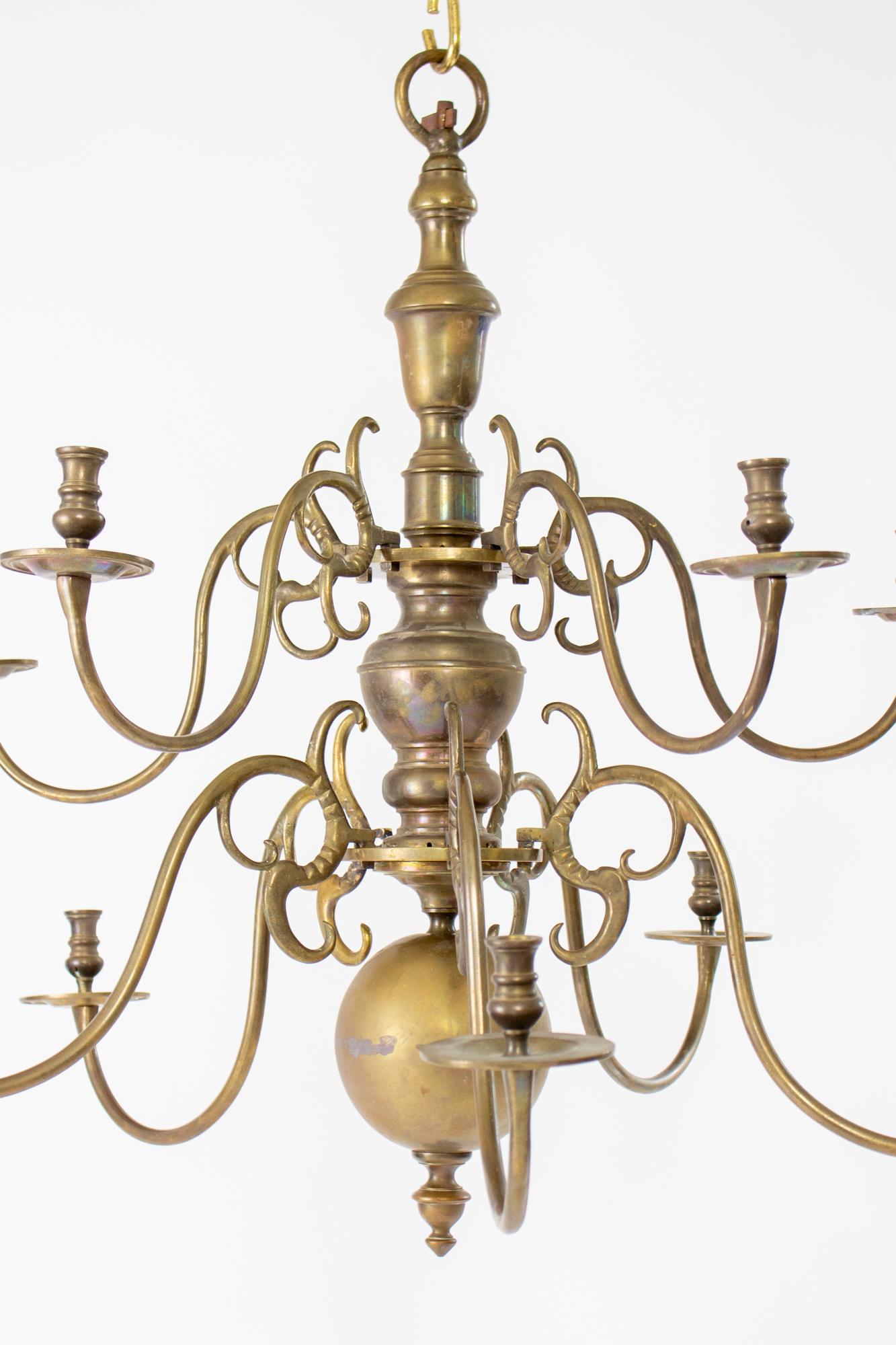 18th Century Two Tier Dutch Colonial Brass Chandelier 6