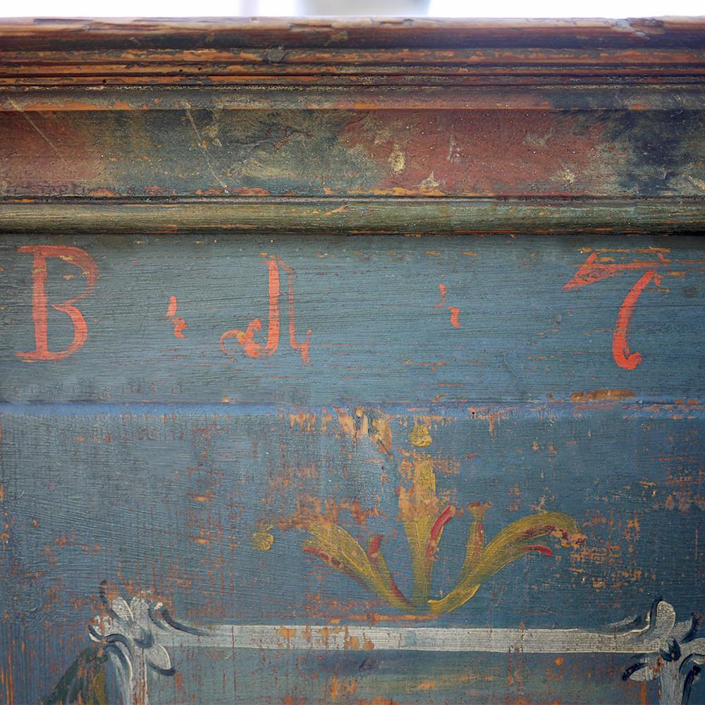 Country 18th Century Tyrolean Blue Painted Wardrobe, 1793