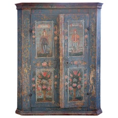 Antique 18th Century Tyrolean Blue Painted Wardrobe, 1793