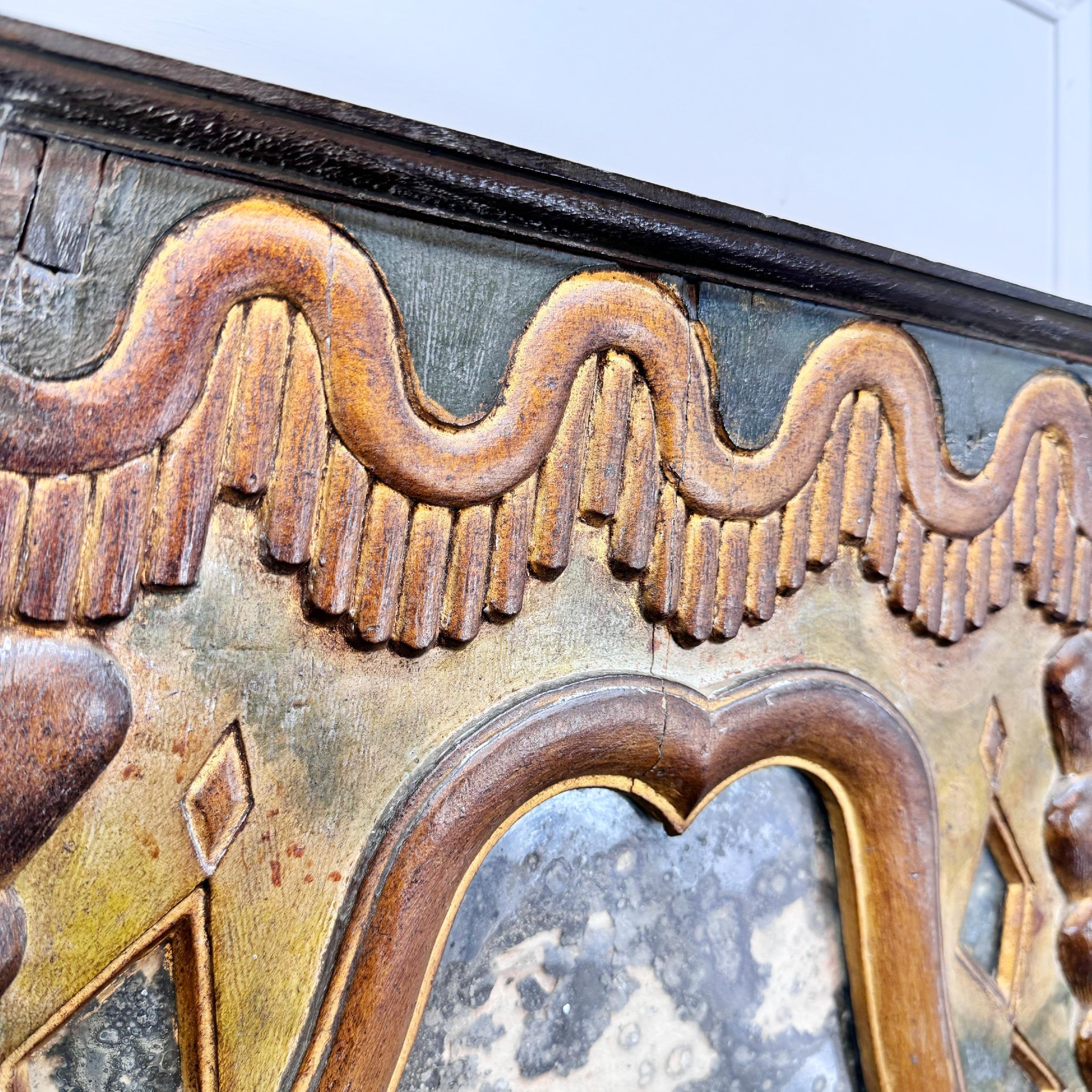 Baroque Miroir Tyrolien du 18e siècle sculpté et peint à la main en vente