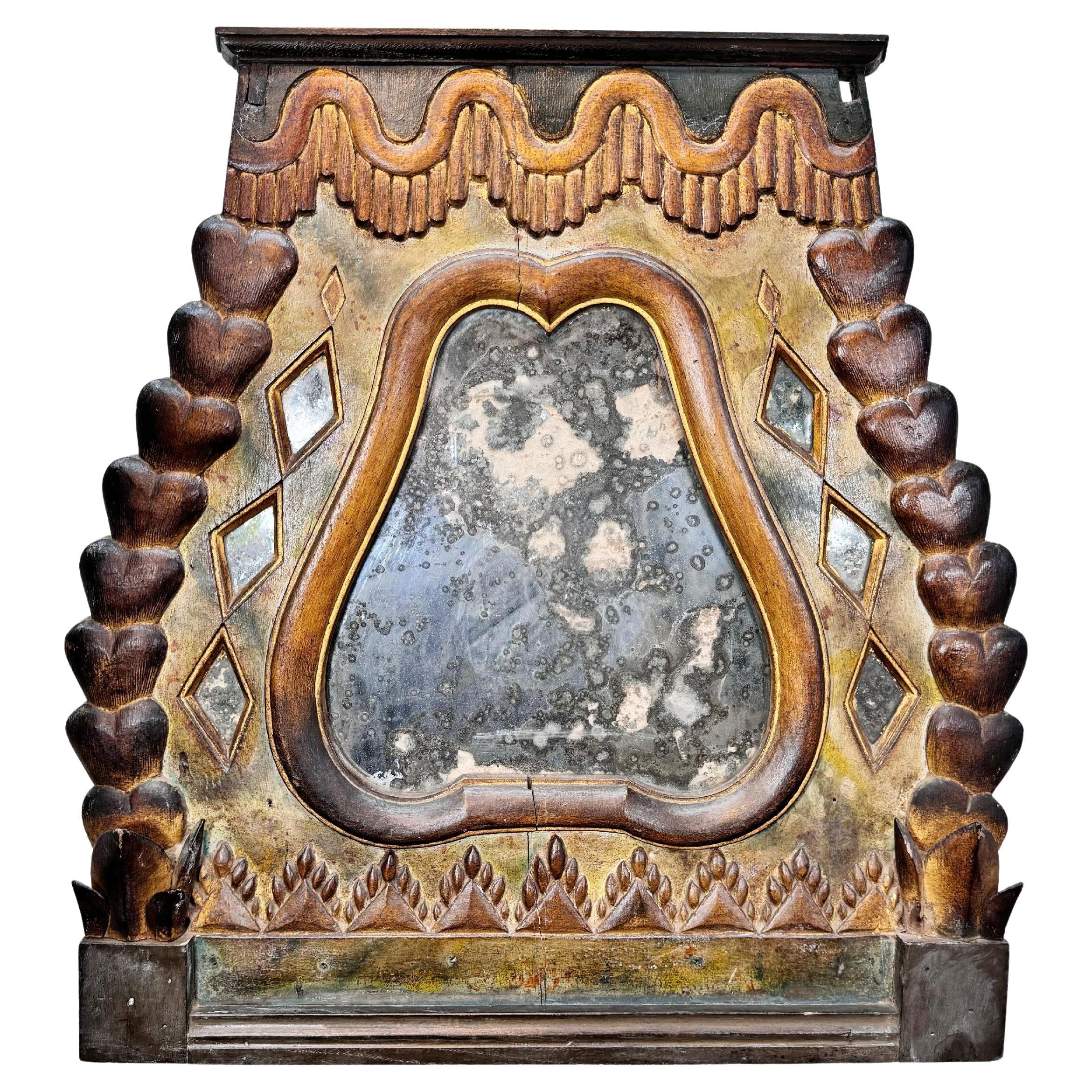 Miroir Tyrolien du 18e siècle sculpté et peint à la main en vente