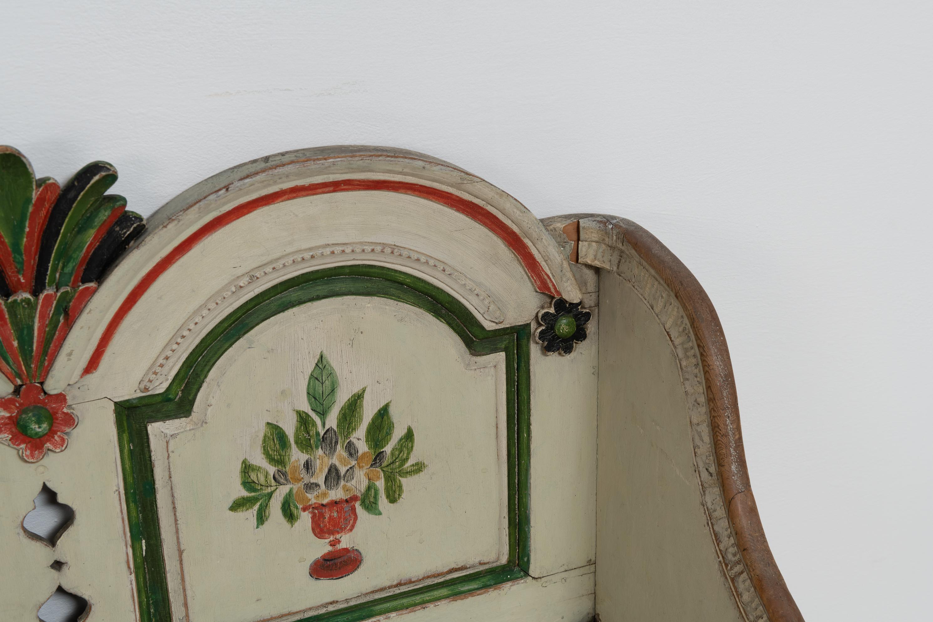 18th Century Unique Swedish Painted Rococo Folk Art Sofa 2