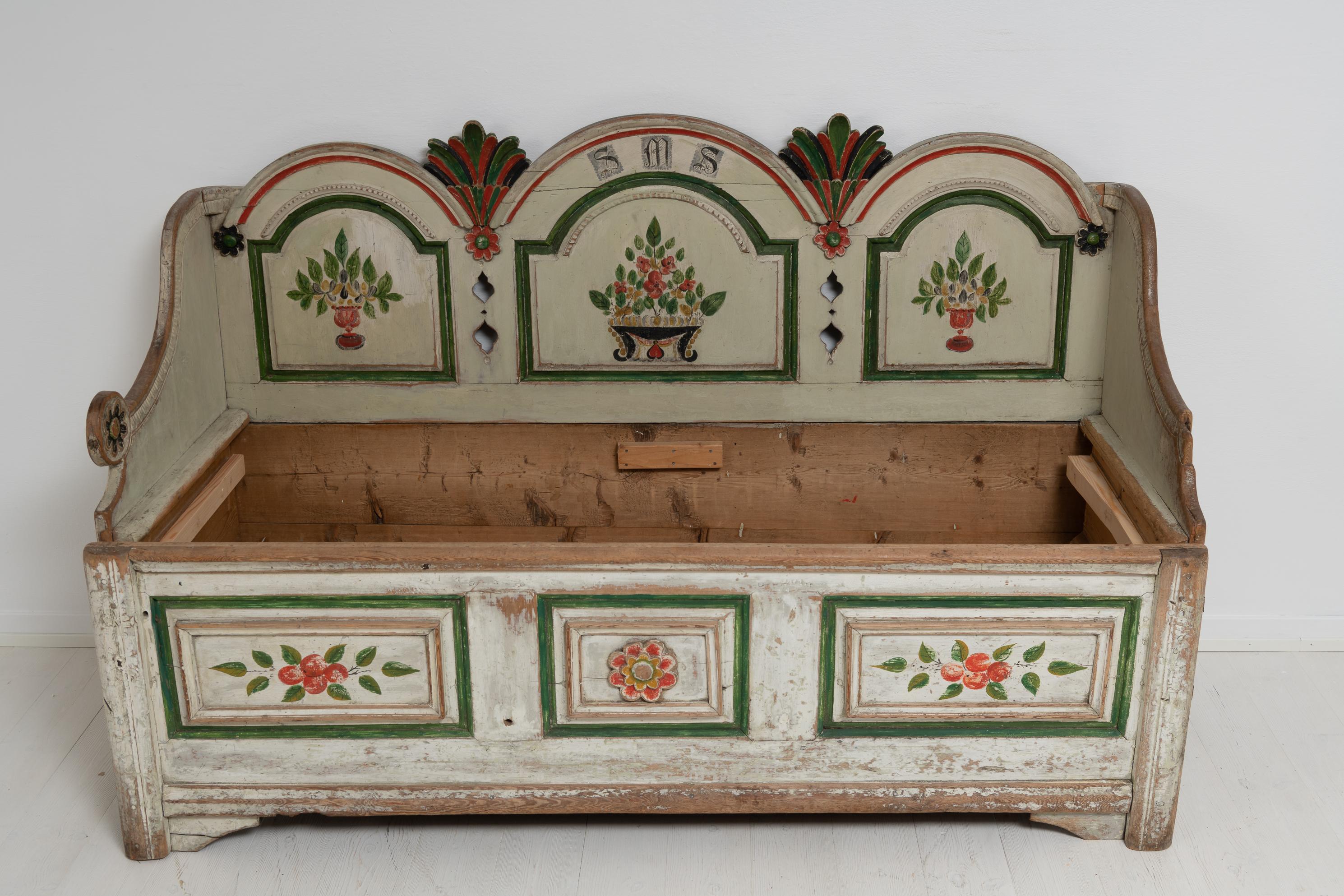 18th Century Unique Swedish Painted Rococo Folk Art Sofa 5