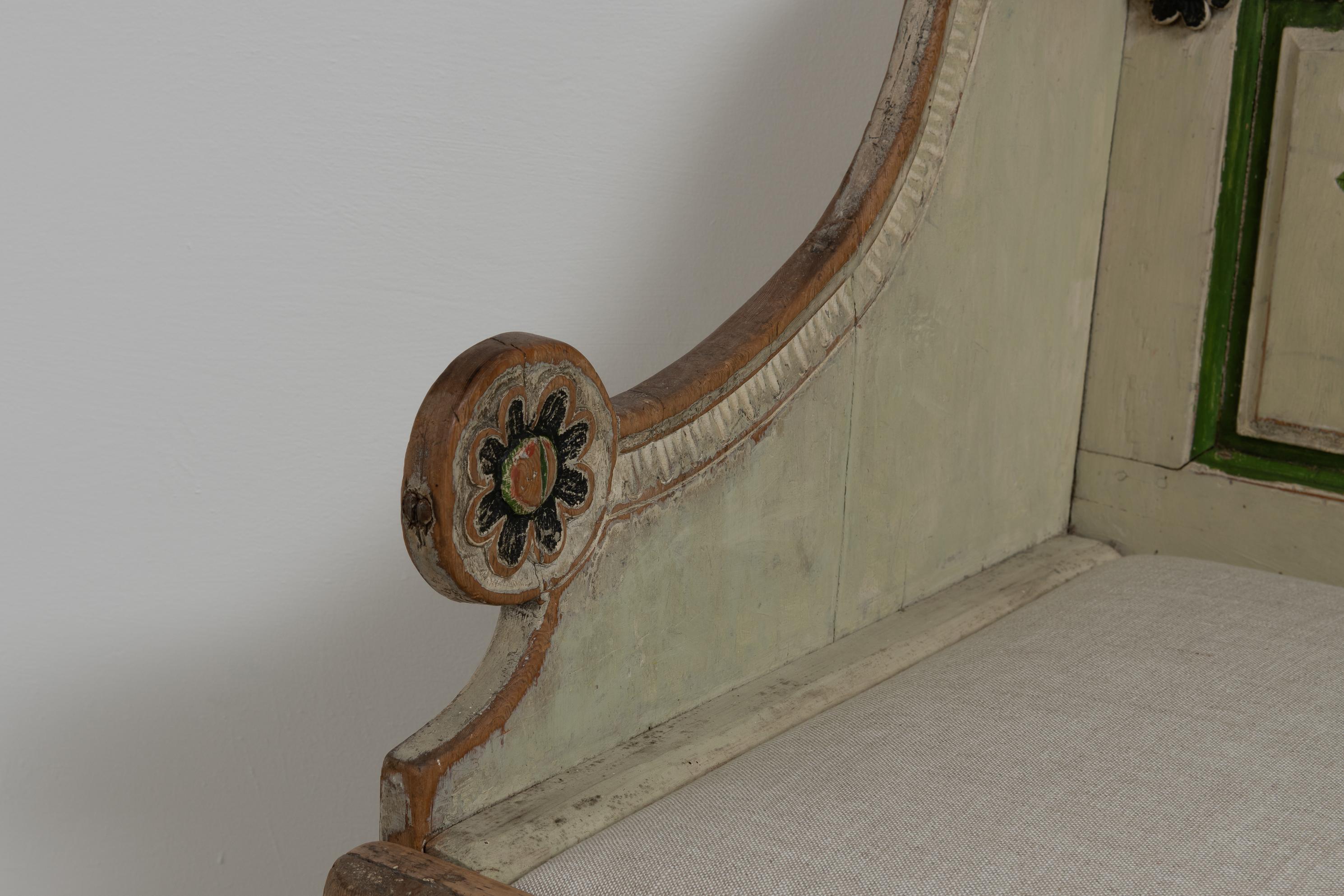 18th Century Unique Swedish Painted Rococo Folk Art Sofa 7