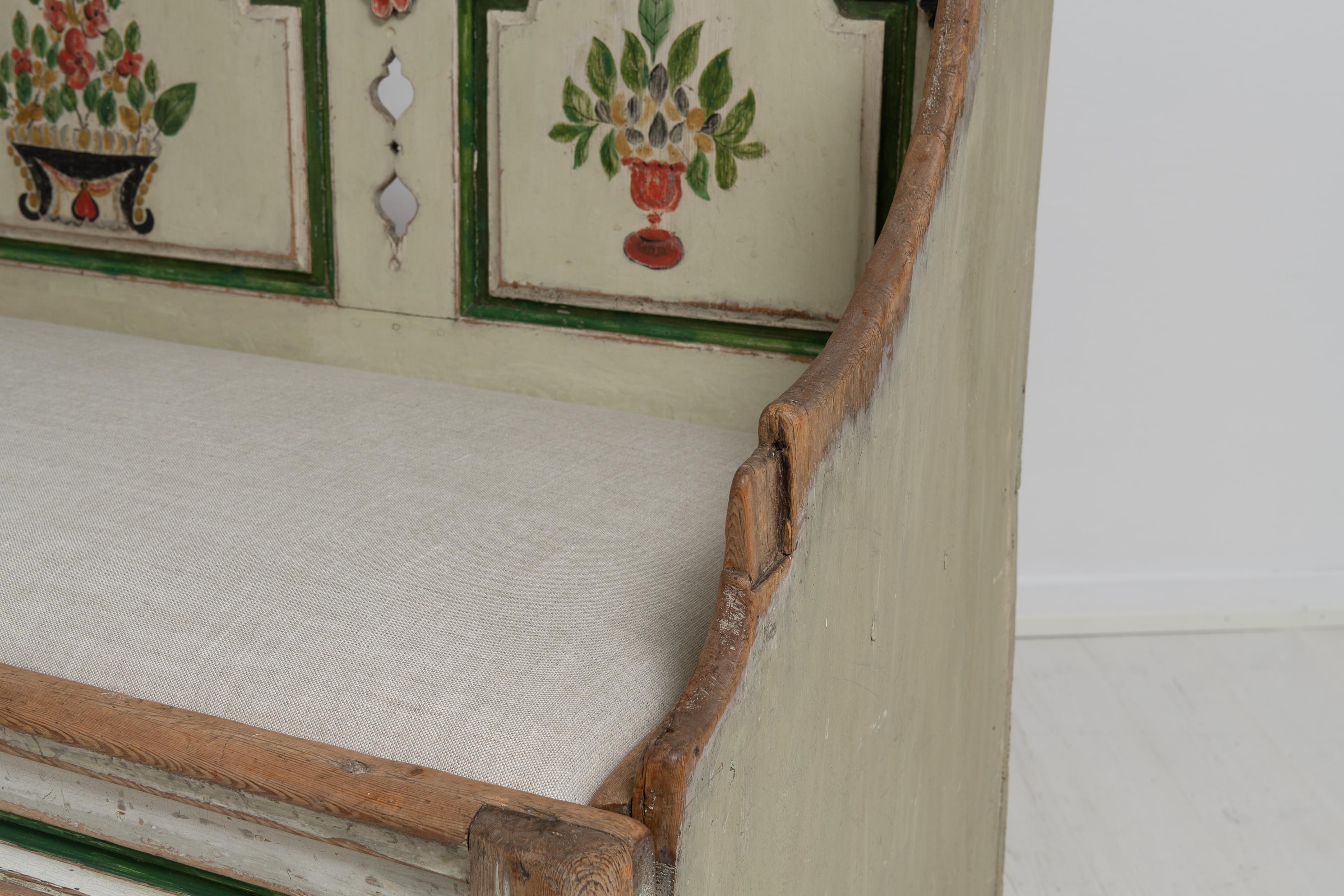 18th Century Unique Swedish Painted Rococo Folk Art Sofa 8