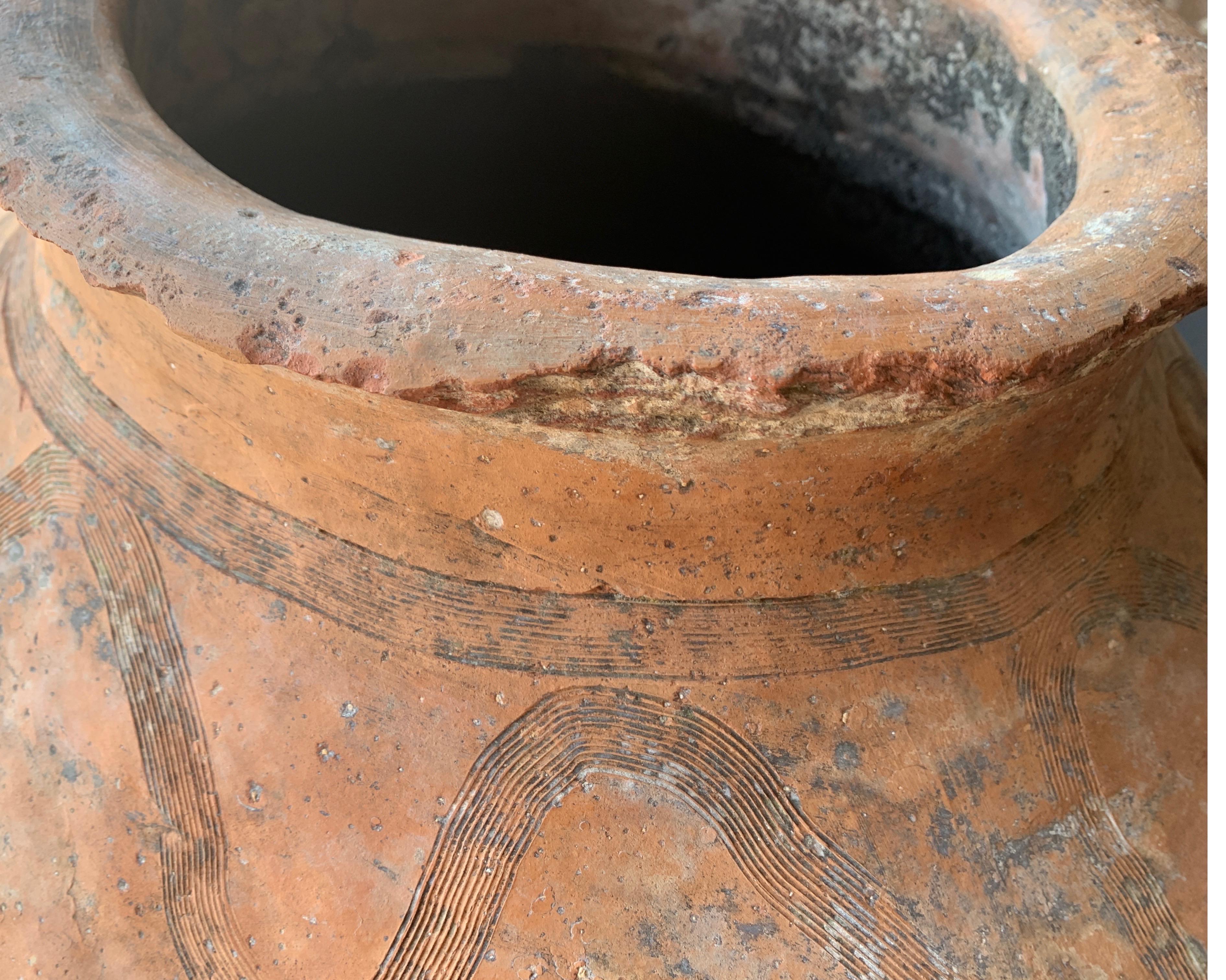 18th Century Valencia Spain Large Jar with Faded White Patina and Bottom Spout 3