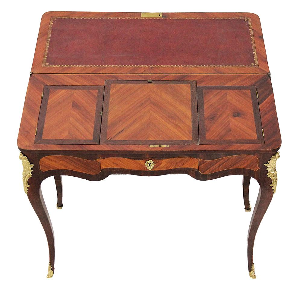 18th Century Vanity and Writing Table Combined, Stamp Roussel Flower Marquetry In Good Condition For Sale In EVREUX, FR