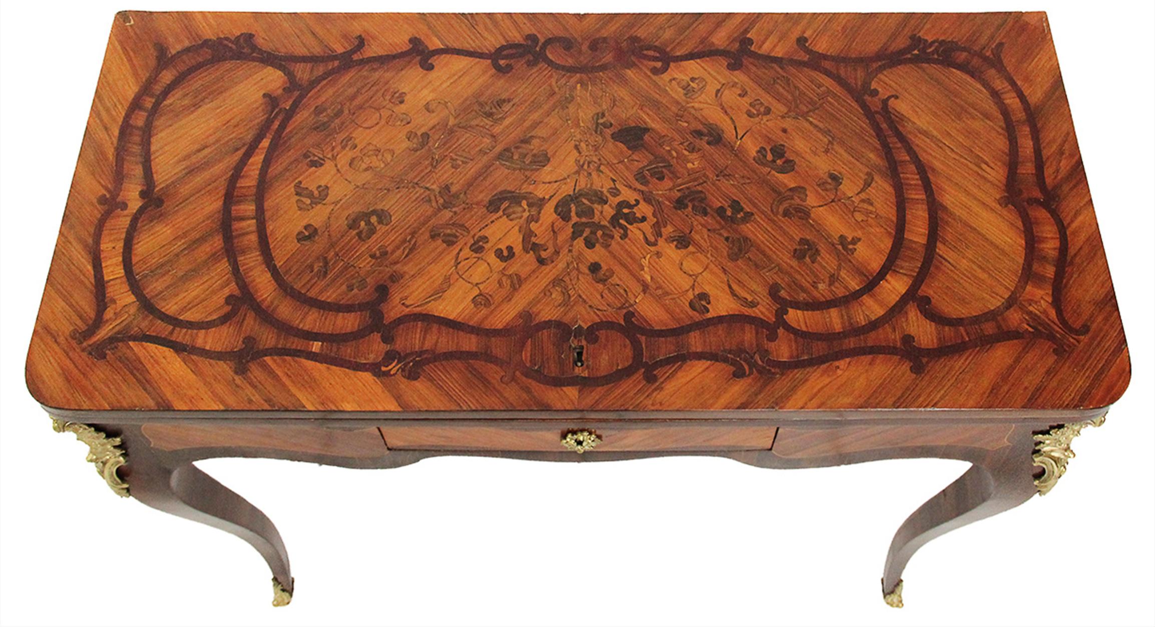 18th Century Vanity and Writing Table Combined, Stamp Roussel Flower Marquetry For Sale 1