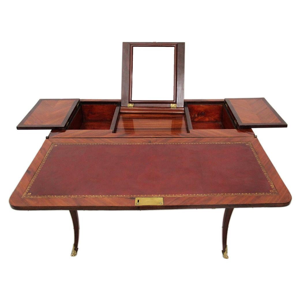 18th Century Vanity and Writing Table Combined, Stamp Roussel Flower Marquetry For Sale