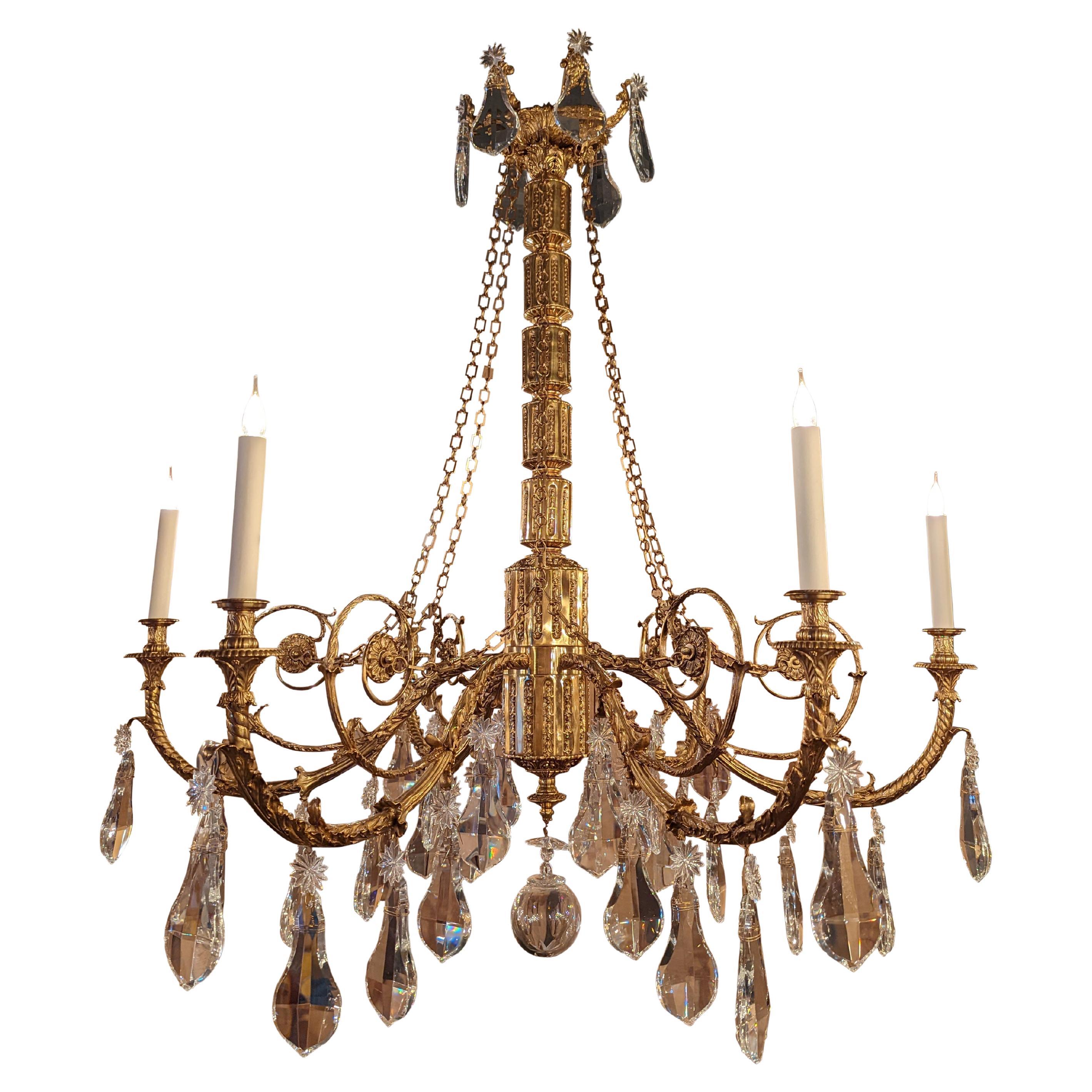 18th Century Varennes Chandelier with 6 Lights in Bronze and Crystal For Sale