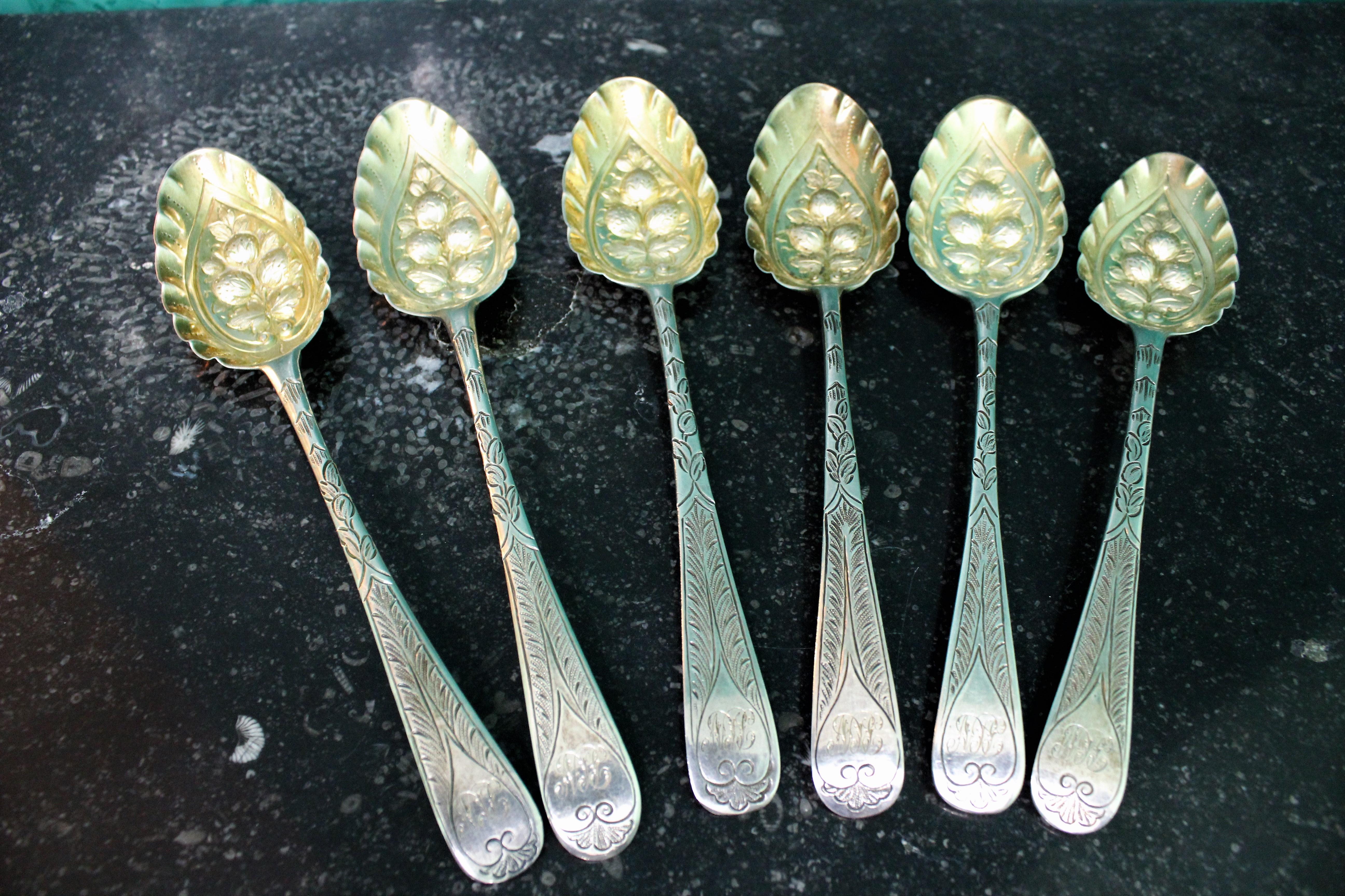 18th Century Various Makers London Silver Rococo Engraved Spoons, 1770s For Sale 7