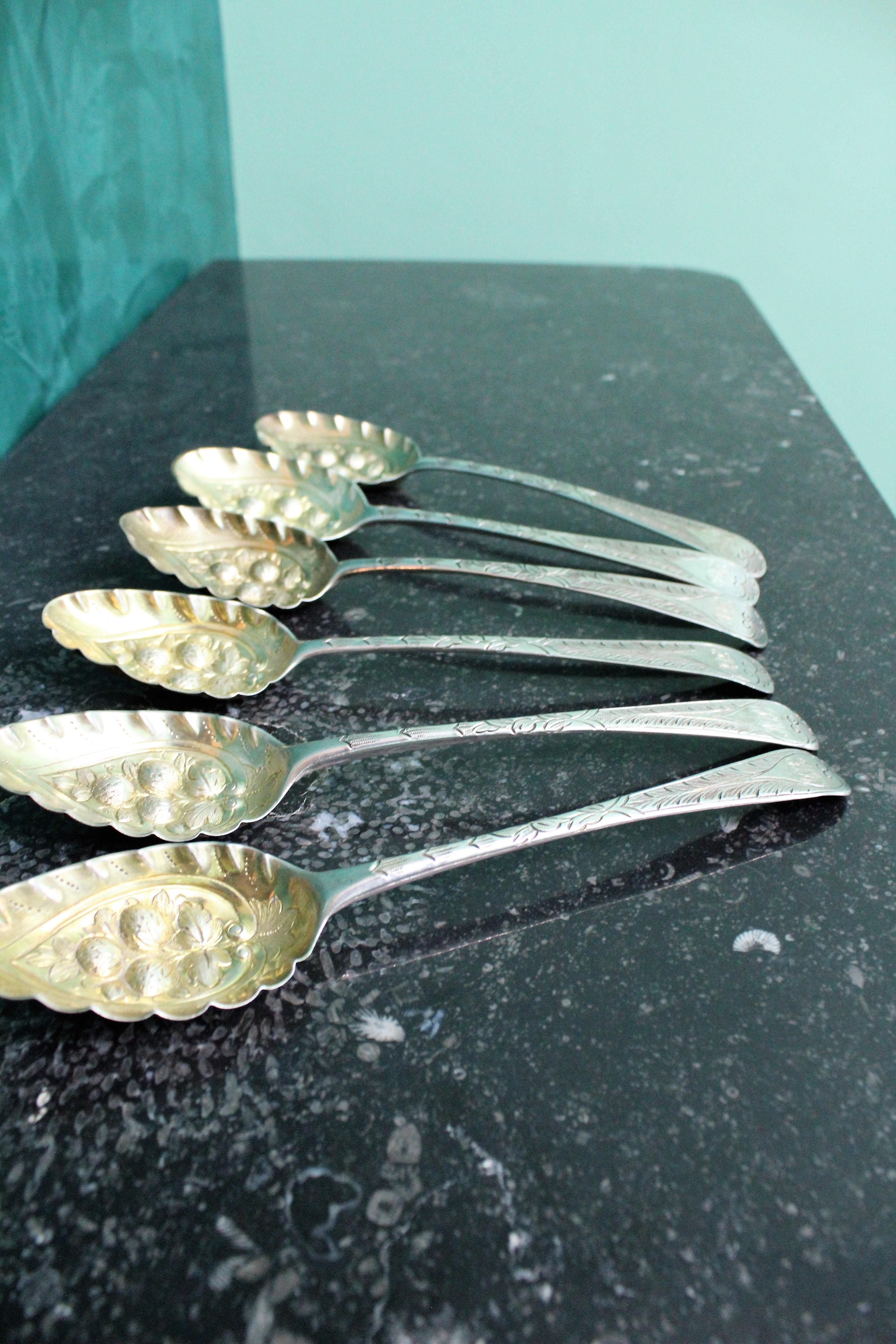 18th Century Various Makers London Silver Rococo Engraved Spoons, 1770s For Sale 9