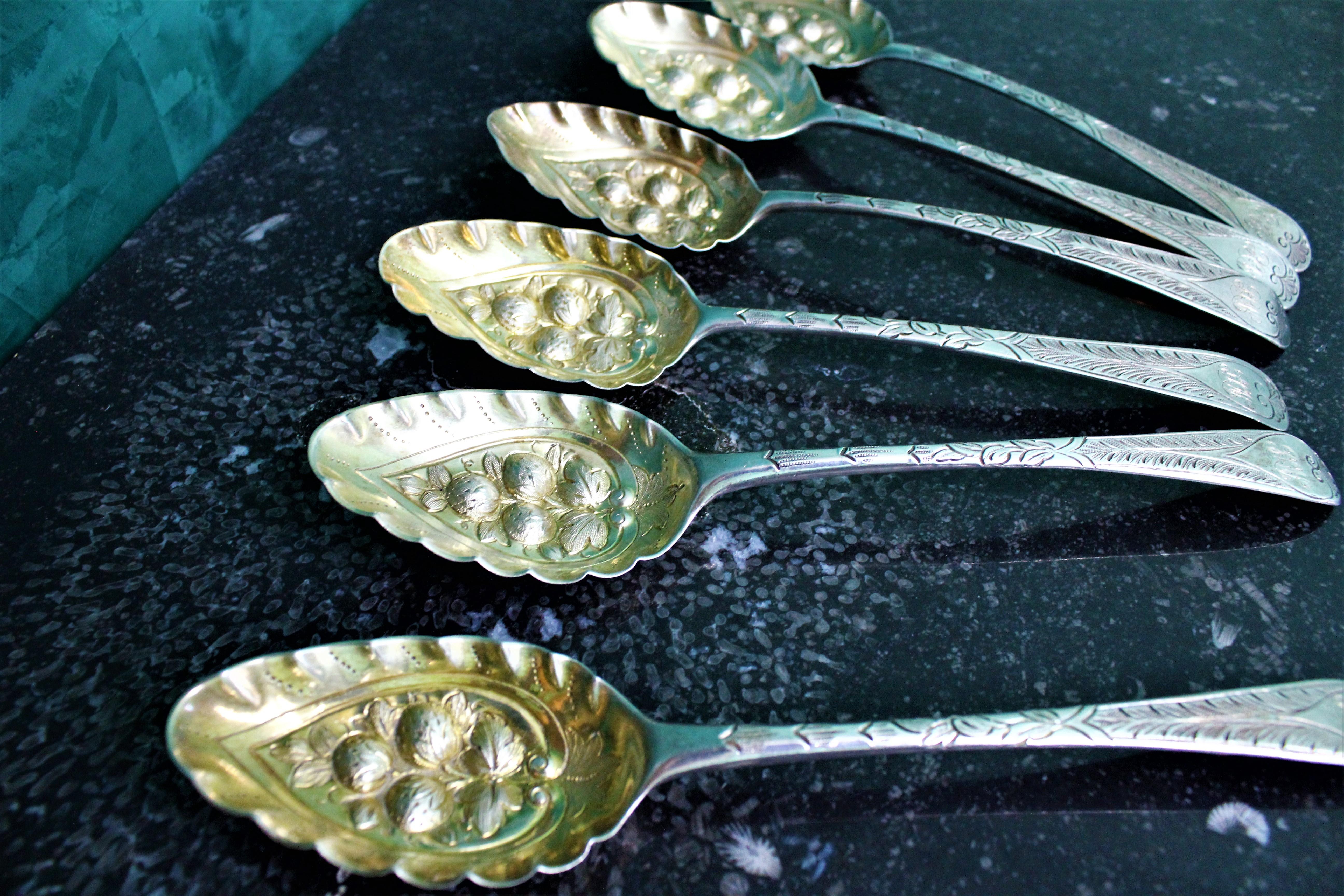 Embossed 18th Century Various Makers London Silver Rococo Engraved Spoons, 1770s For Sale