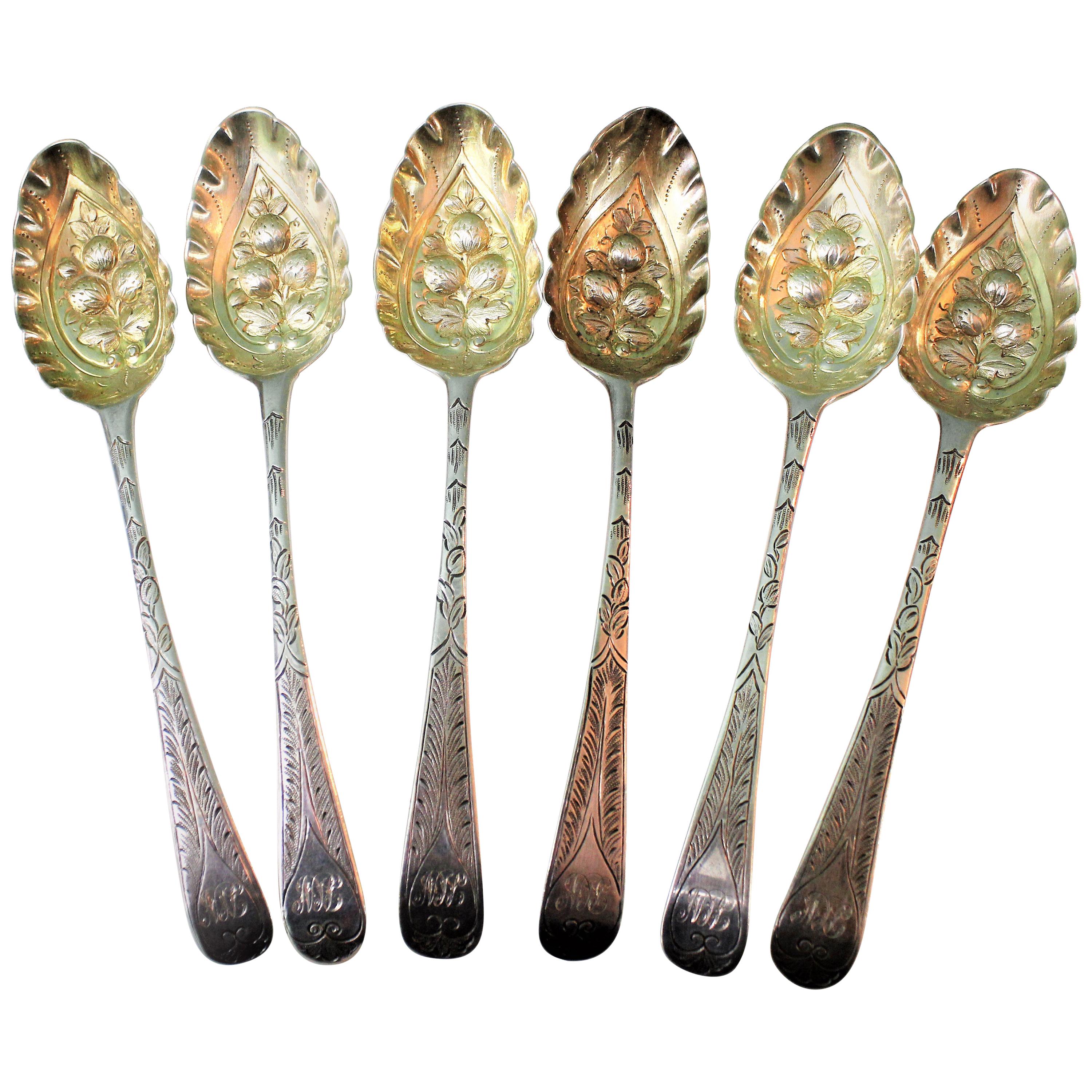 18th Century Various Makers London Silver Rococo Engraved Spoons, 1770s For Sale