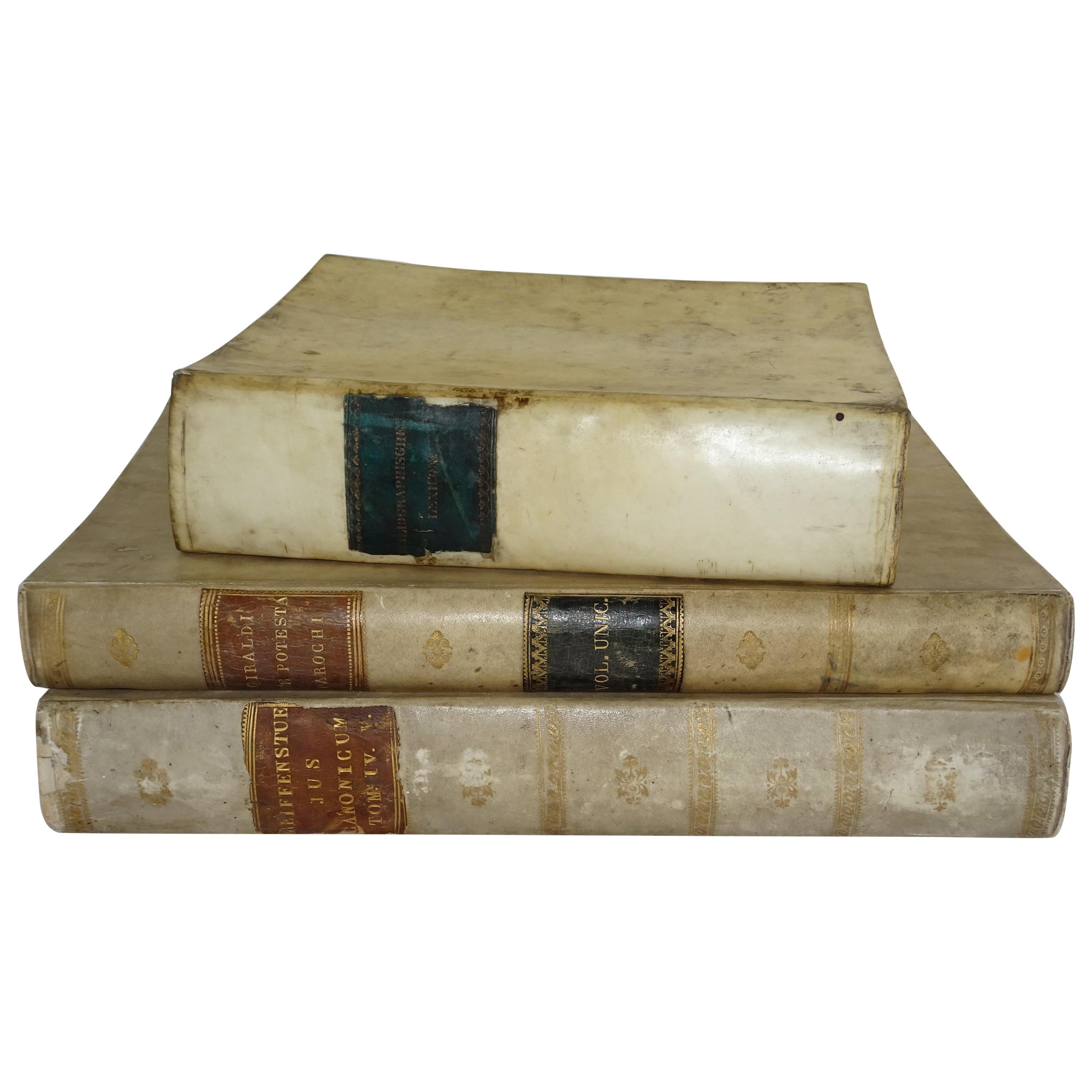 18th Century Vellum Books in a Collection of Three For Sale