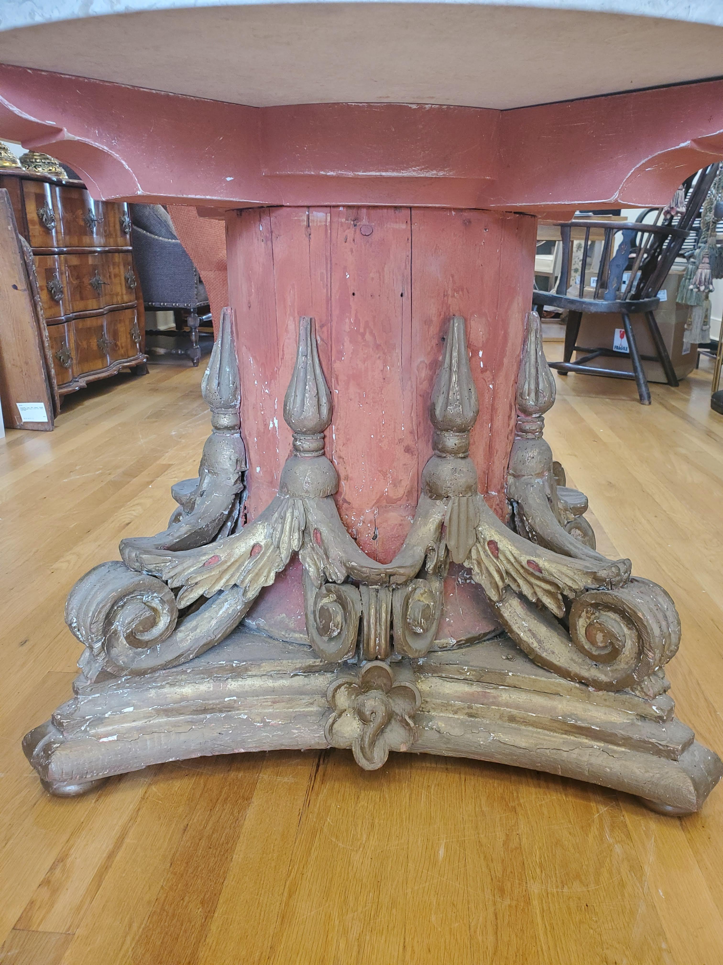 Italian Large 18th Century Venetian Architectural Carved Capital Table with Marble Top