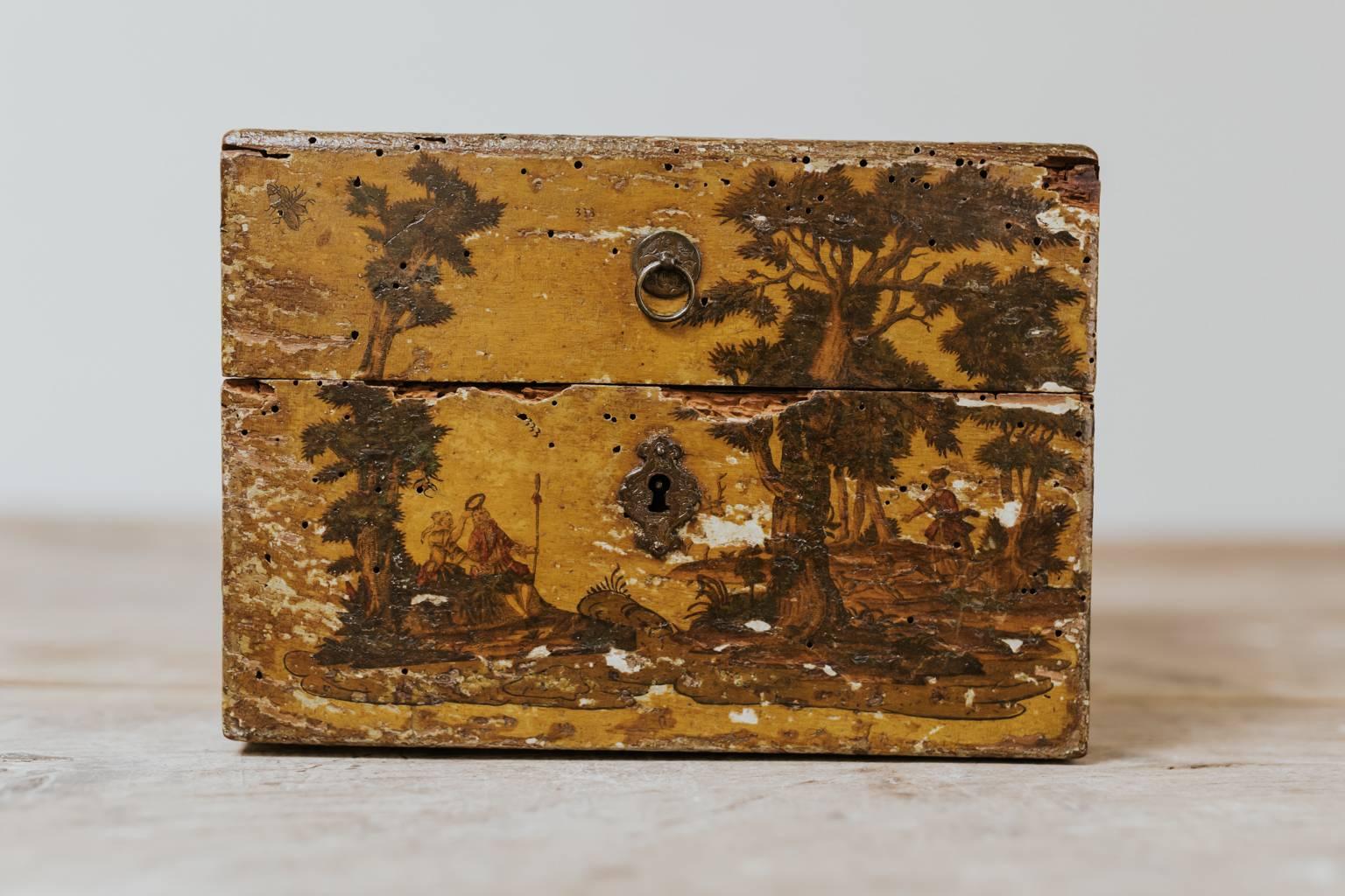 Wood 18th Century Venetian Arte Povera Jewelry Box For Sale