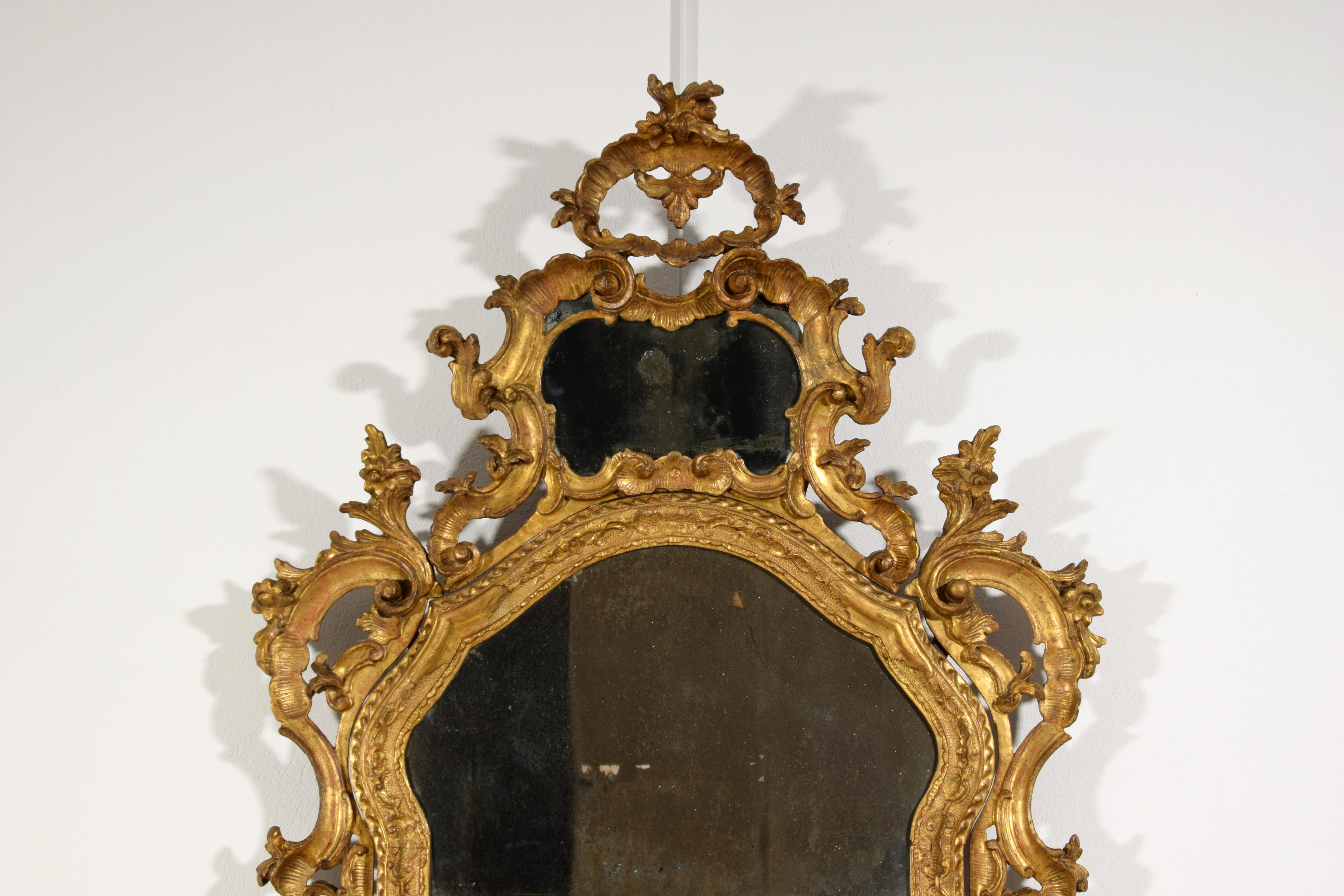 18th Century, Venetian Baroque Carved Giltwood Mirror For Sale 7