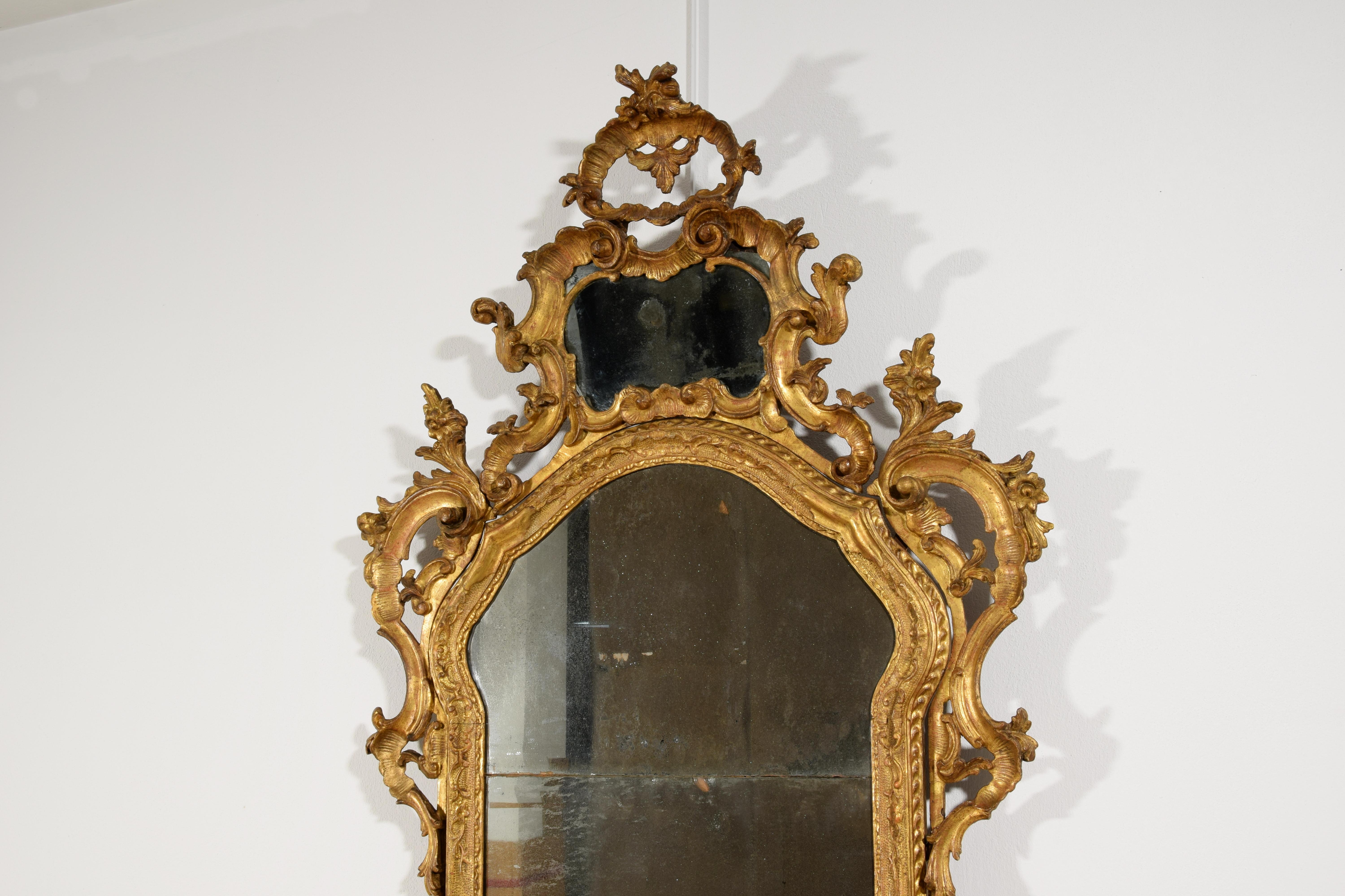 18th Century, Venetian Baroque Carved Giltwood Mirror For Sale 9