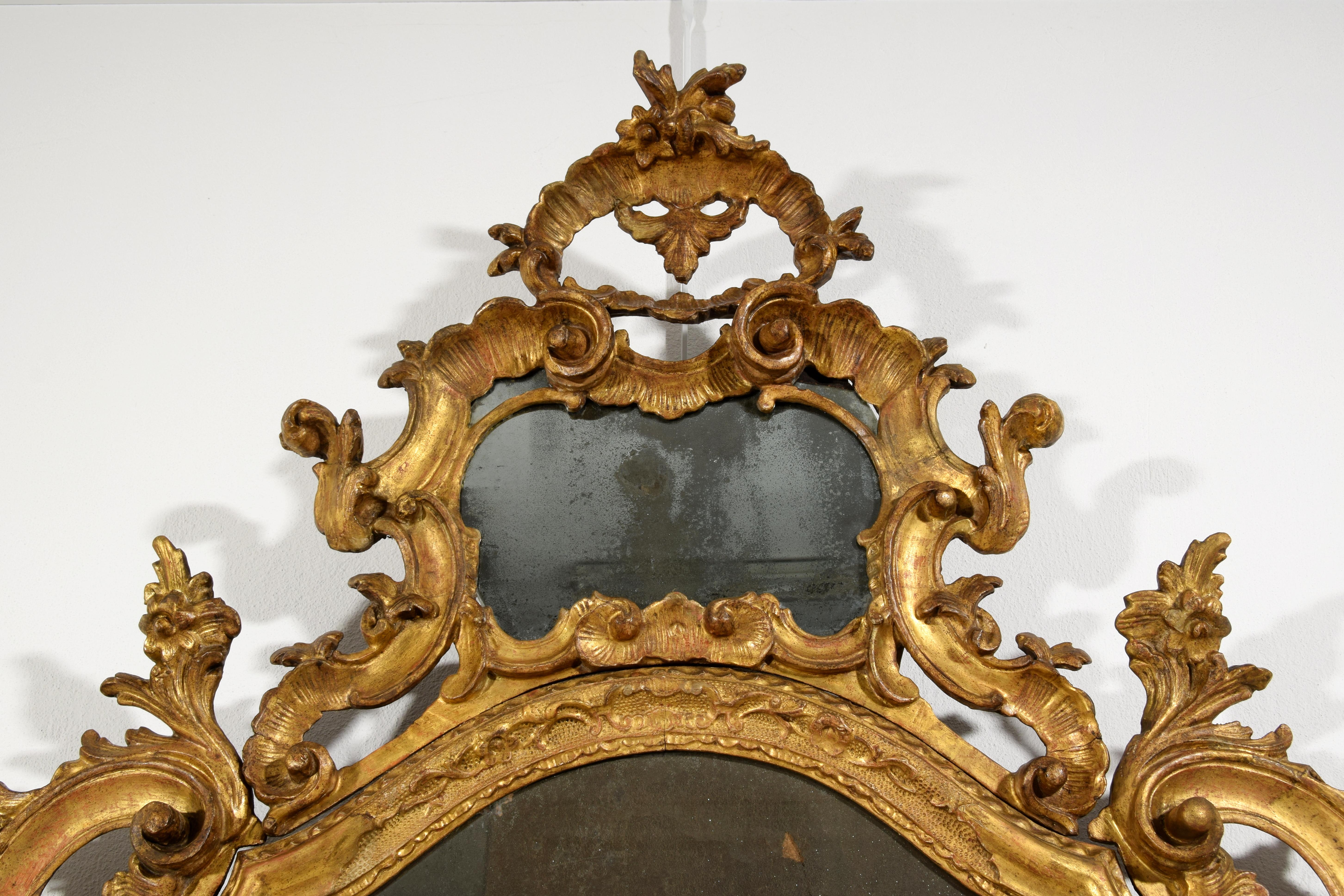 XVIIIe siècle, Baroque vénitien, miroir en bois doré sculpté en vente 7