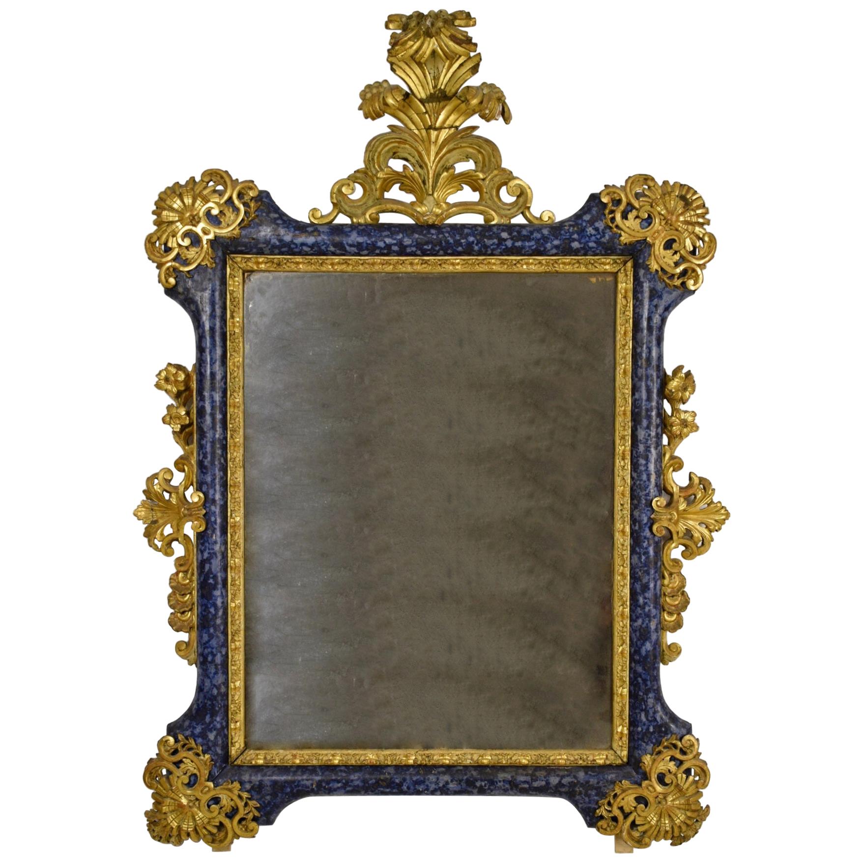 18th Century, Italian Venetian Baroque Lacquered giltwood Mirror 