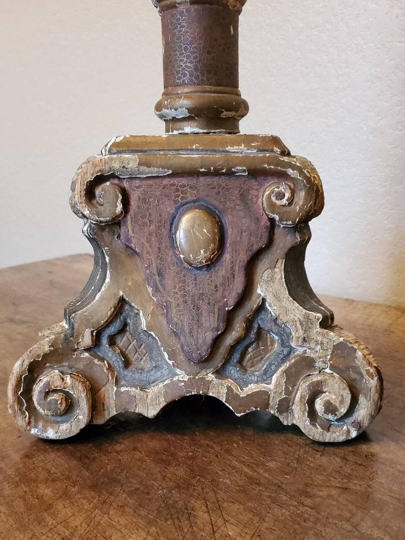 18th Century Venetian Baroque Polychrome Carved Altar Candlestick In Good Condition In Forney, TX