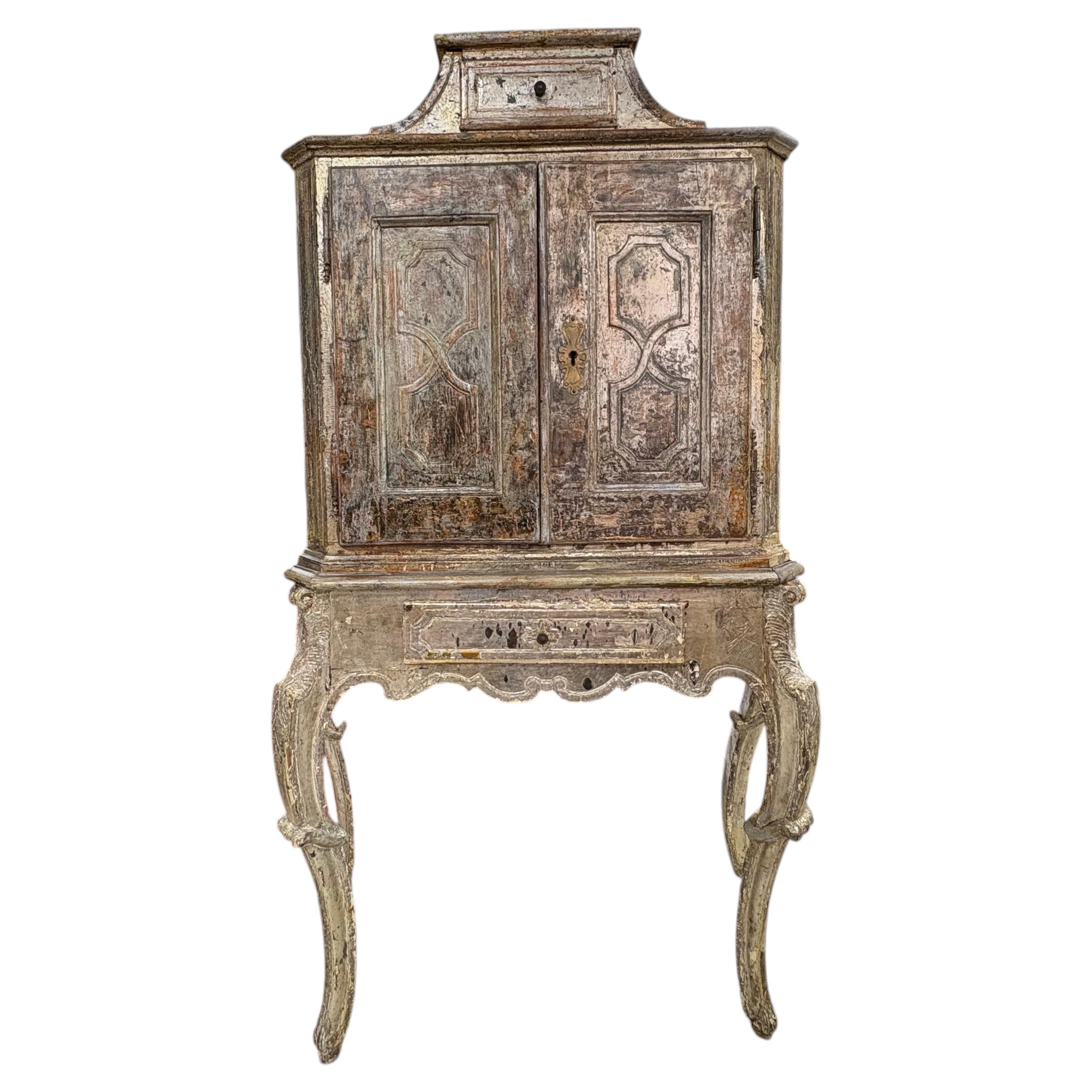 18th Century Venetian Baroque Silver Giltwood Cabinet For Sale