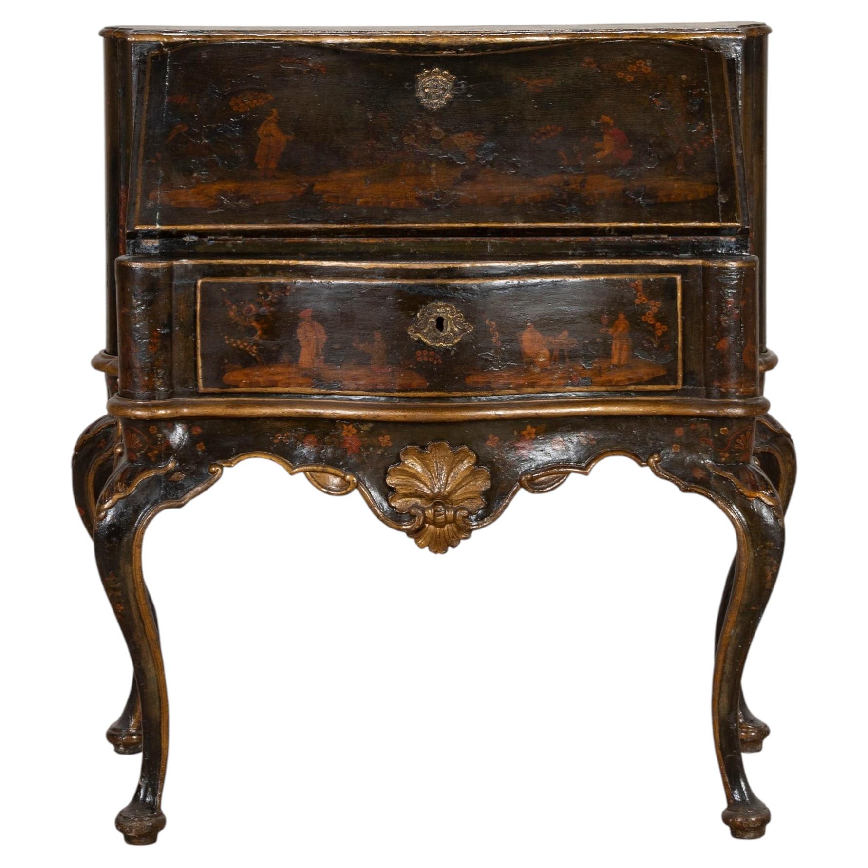 18th Century Venetian Chinoiserie Lacquered Bureau