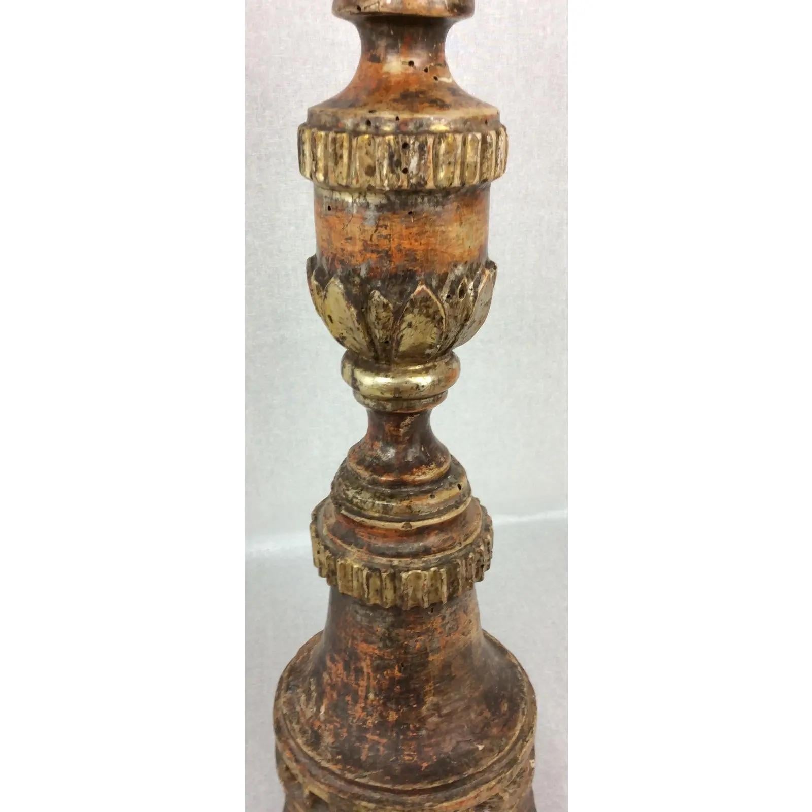 Italian 18th Century Venetian Gilded Wood Candle Stand or Spike For Sale