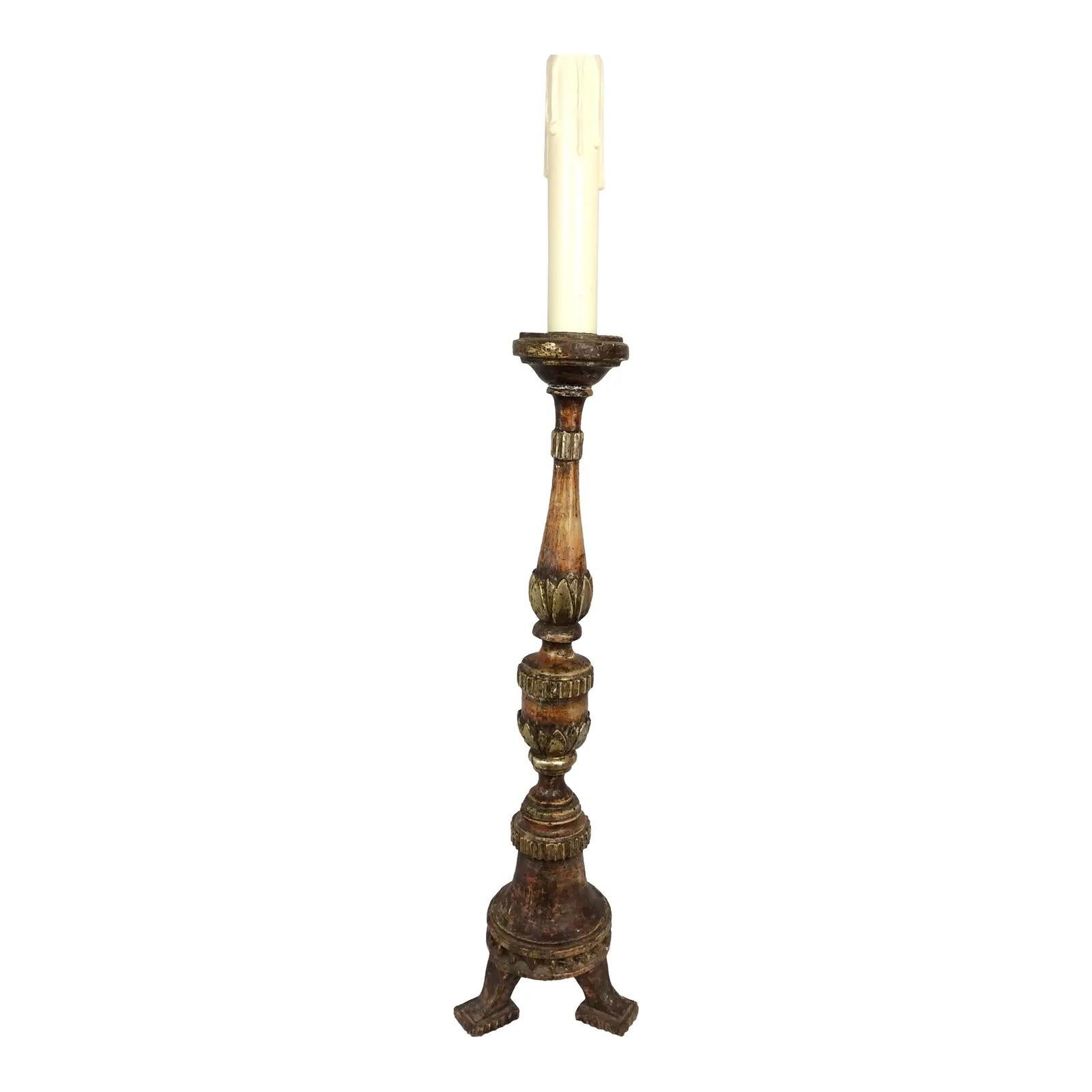 Hand-Carved 18th Century Venetian Gilded Wood Candle Stand or Spike For Sale
