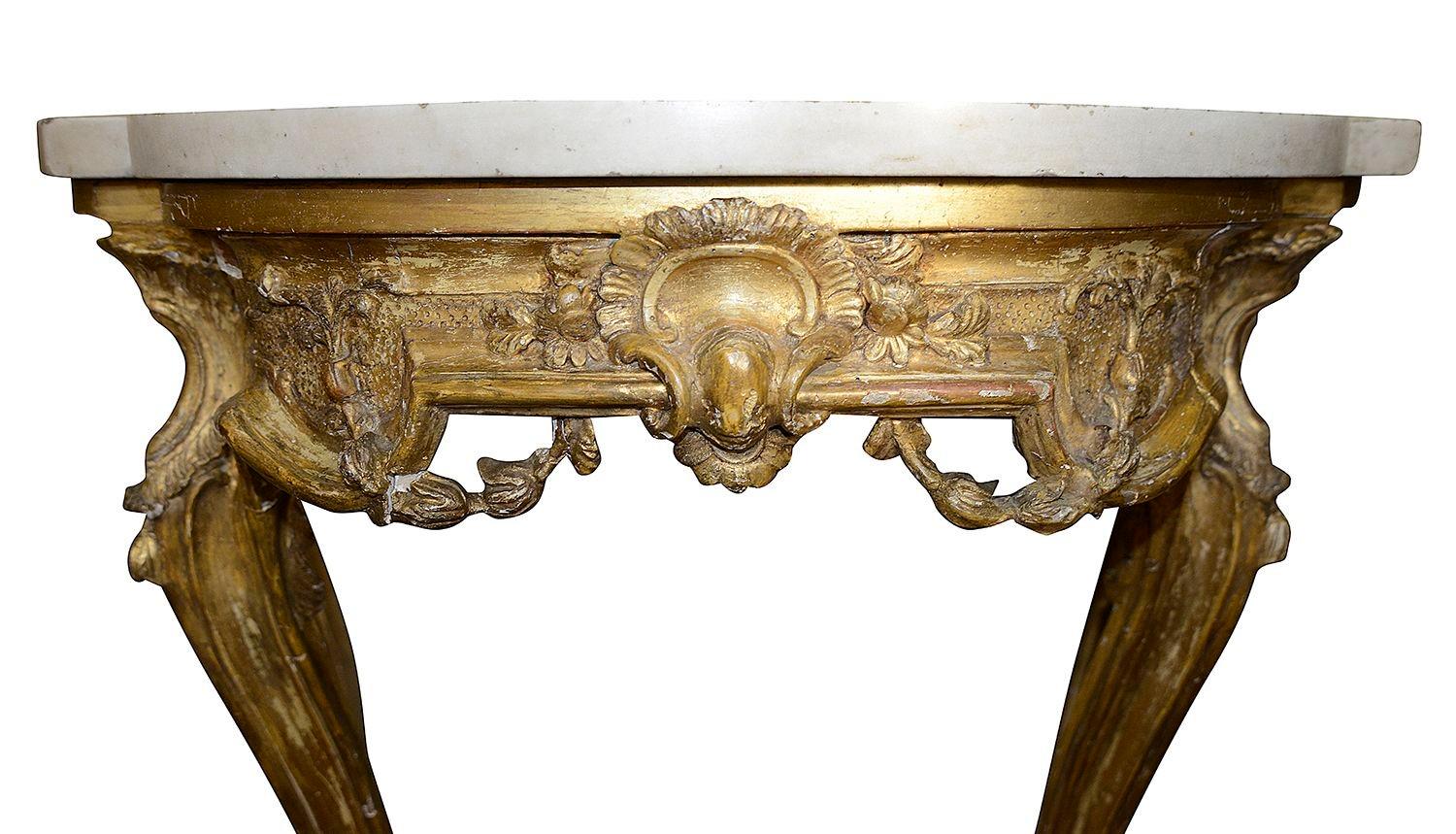 Gilt 18th Century Venetian gilt wood console table. For Sale
