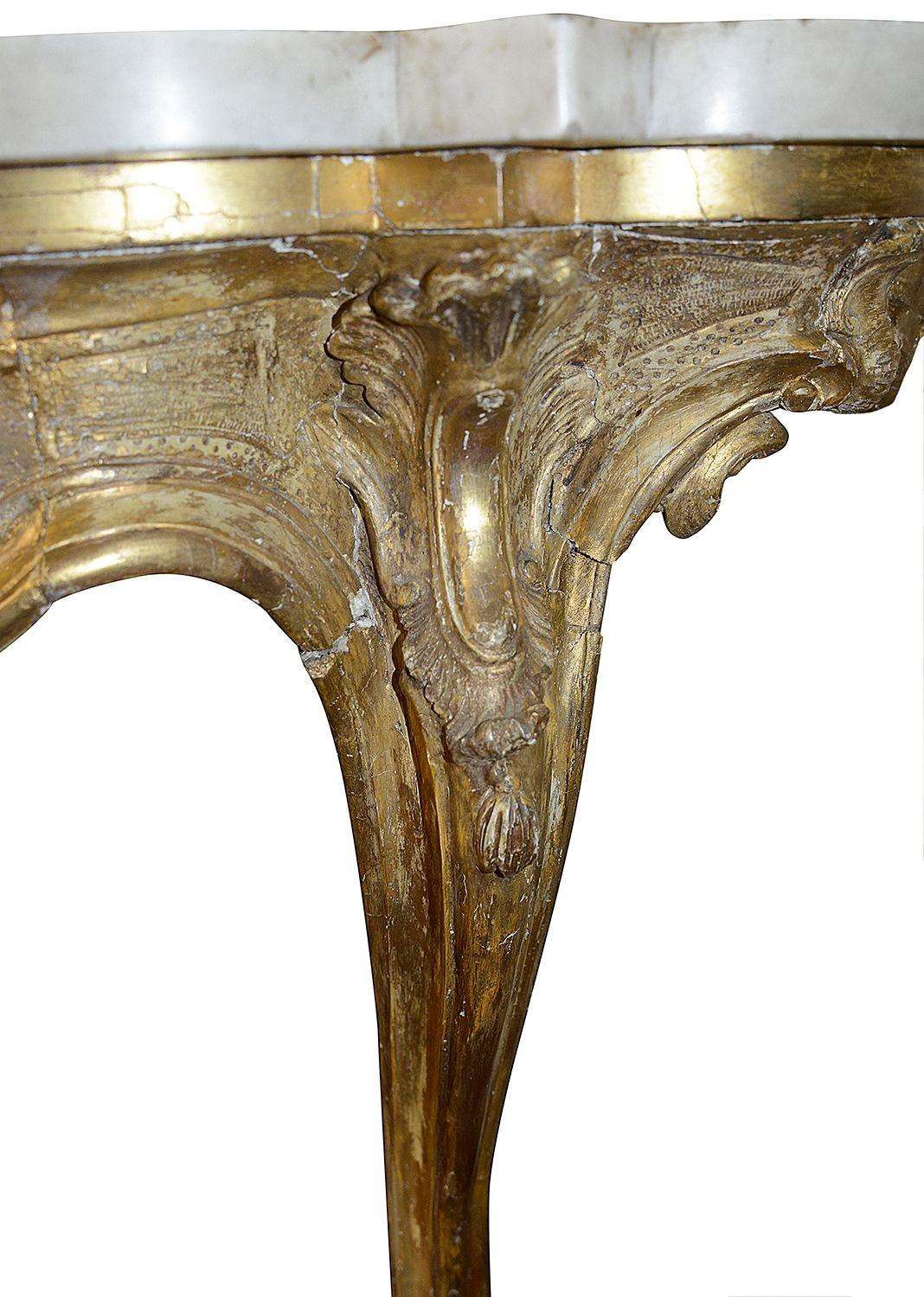 18th Century Venetian gilt wood console table. In Good Condition For Sale In Brighton, Sussex