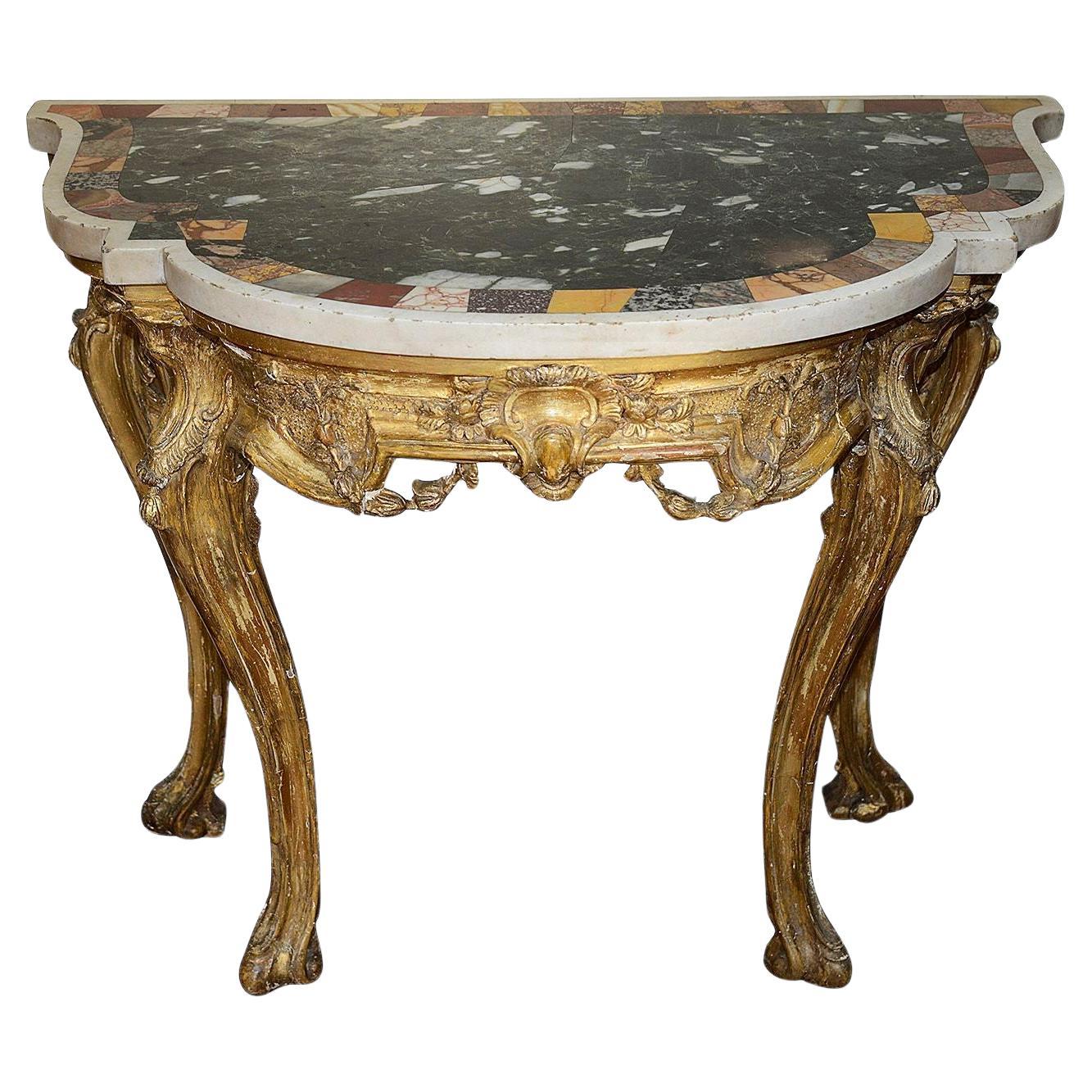 18th Century Venetian gilt wood console table. For Sale
