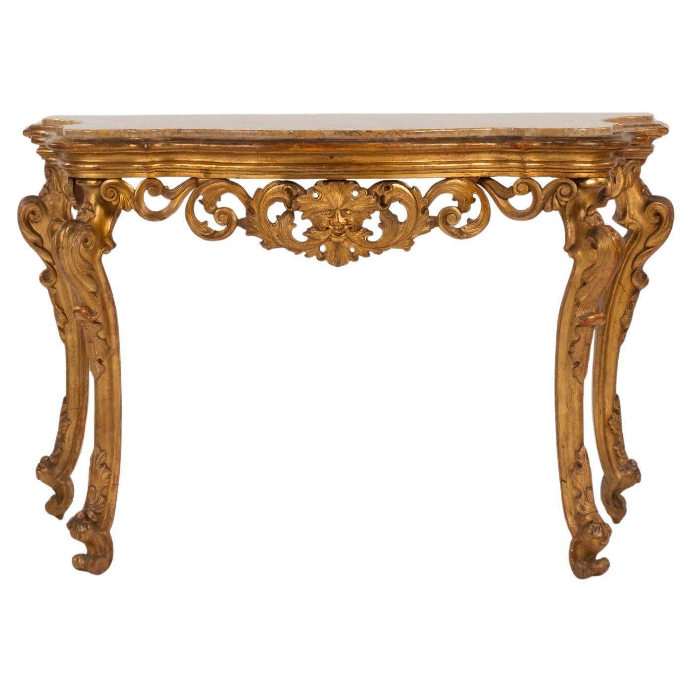 18th Century Venetian Giltwood Marble Top Console Table