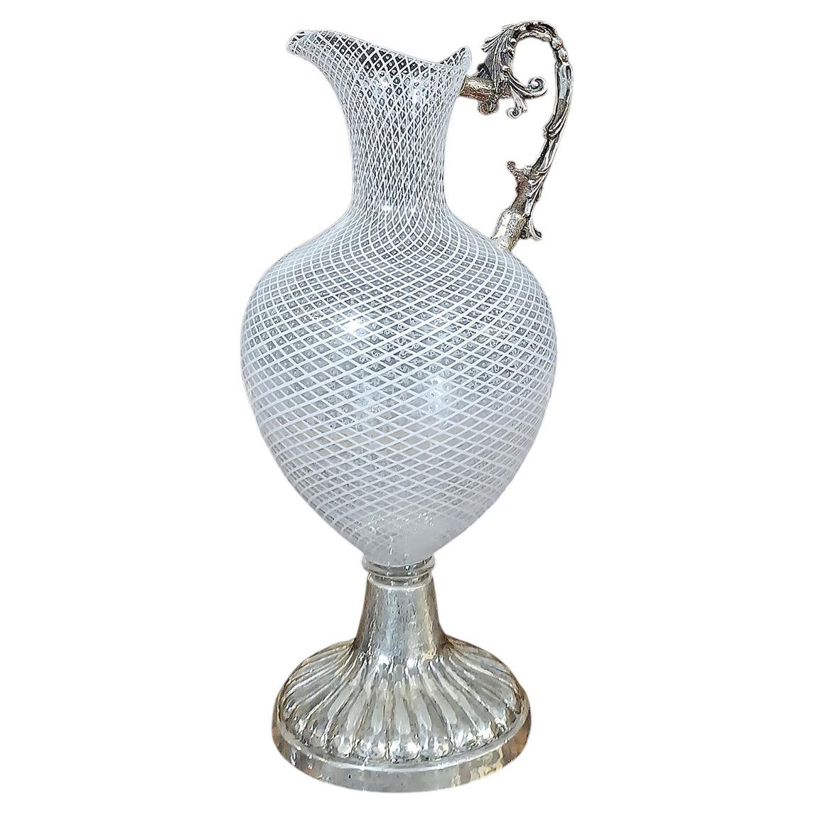 18th CENTURY VENETIAN GLASS AND SILVER JUG