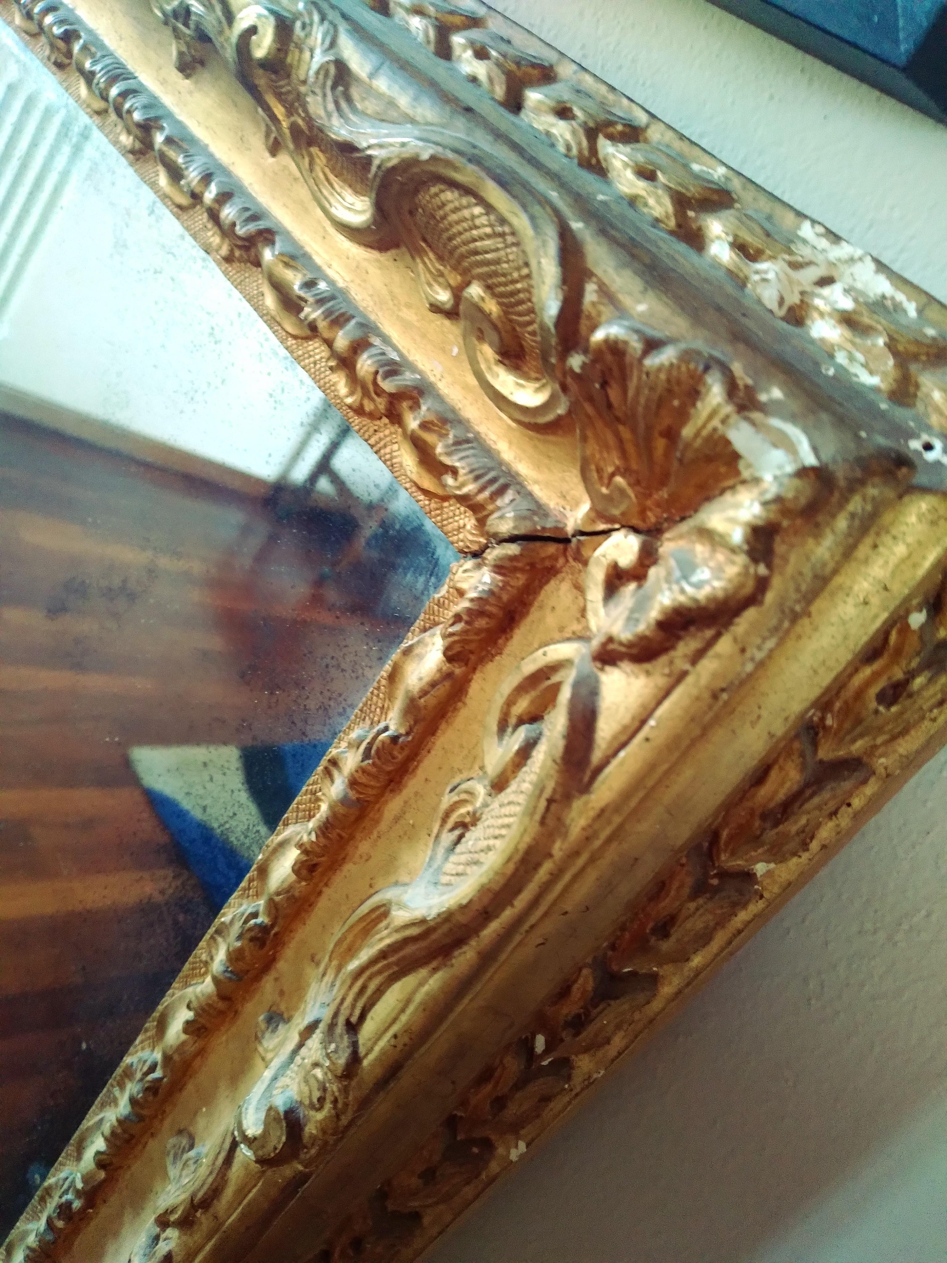 18th Century Venetian Hand Carved Gilt Wood Fram with Antique Mercury Mirror 5
