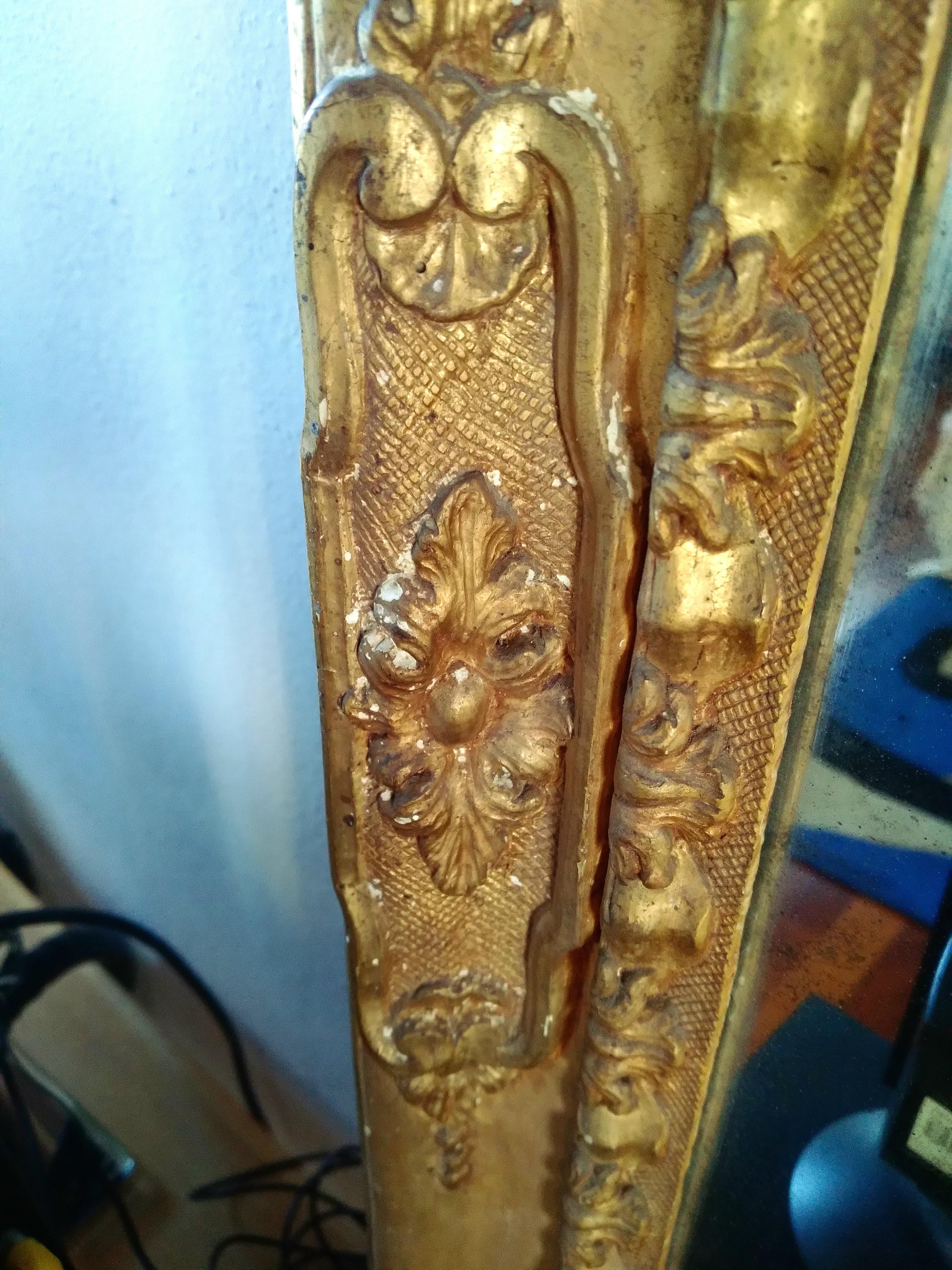18th Century Venetian Hand Carved Gilt Wood Fram with Antique Mercury Mirror 7