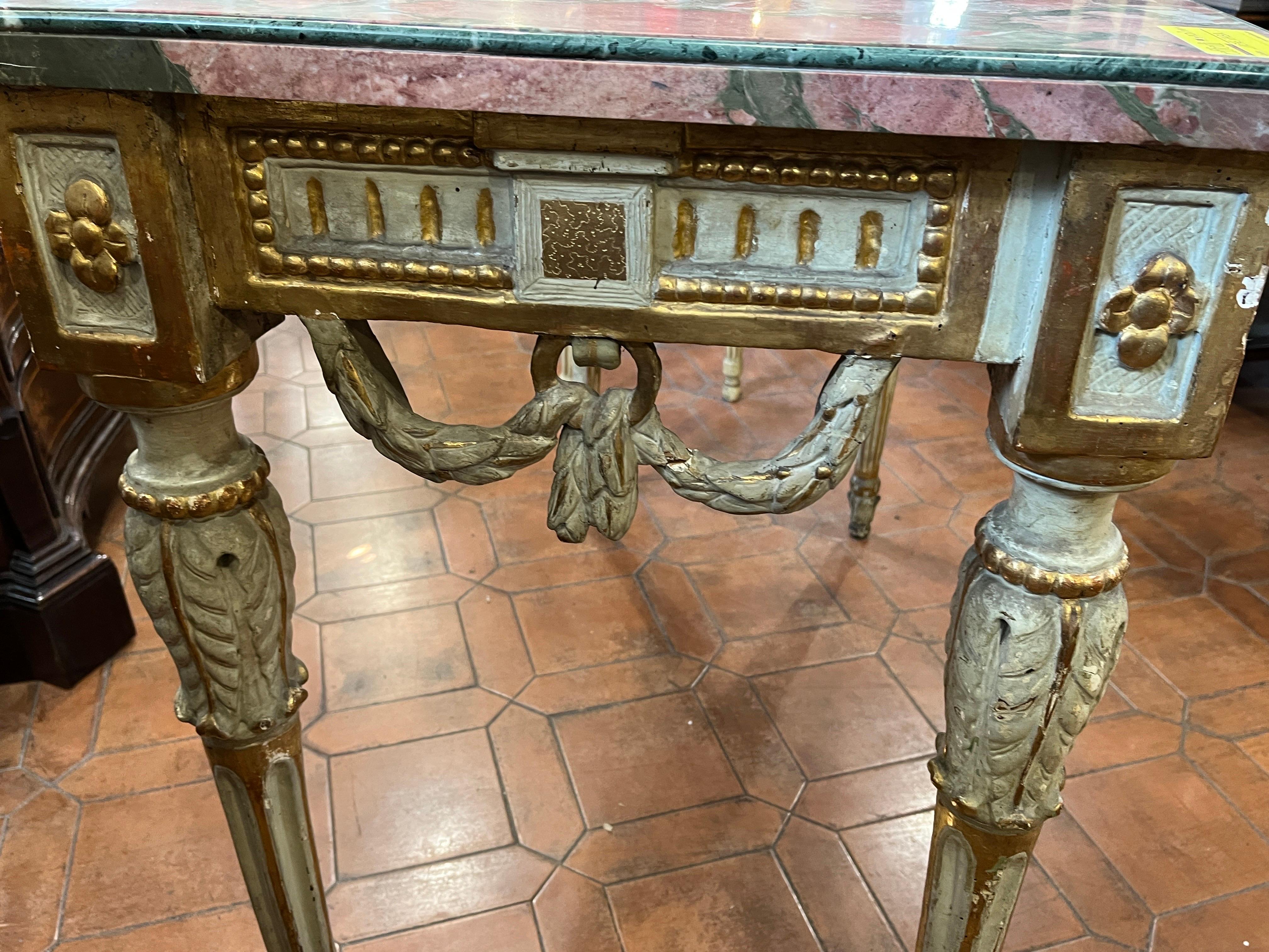 Italian 18th Century Venetian Louis XV Hand Carved Lacquered Gilt Console Table