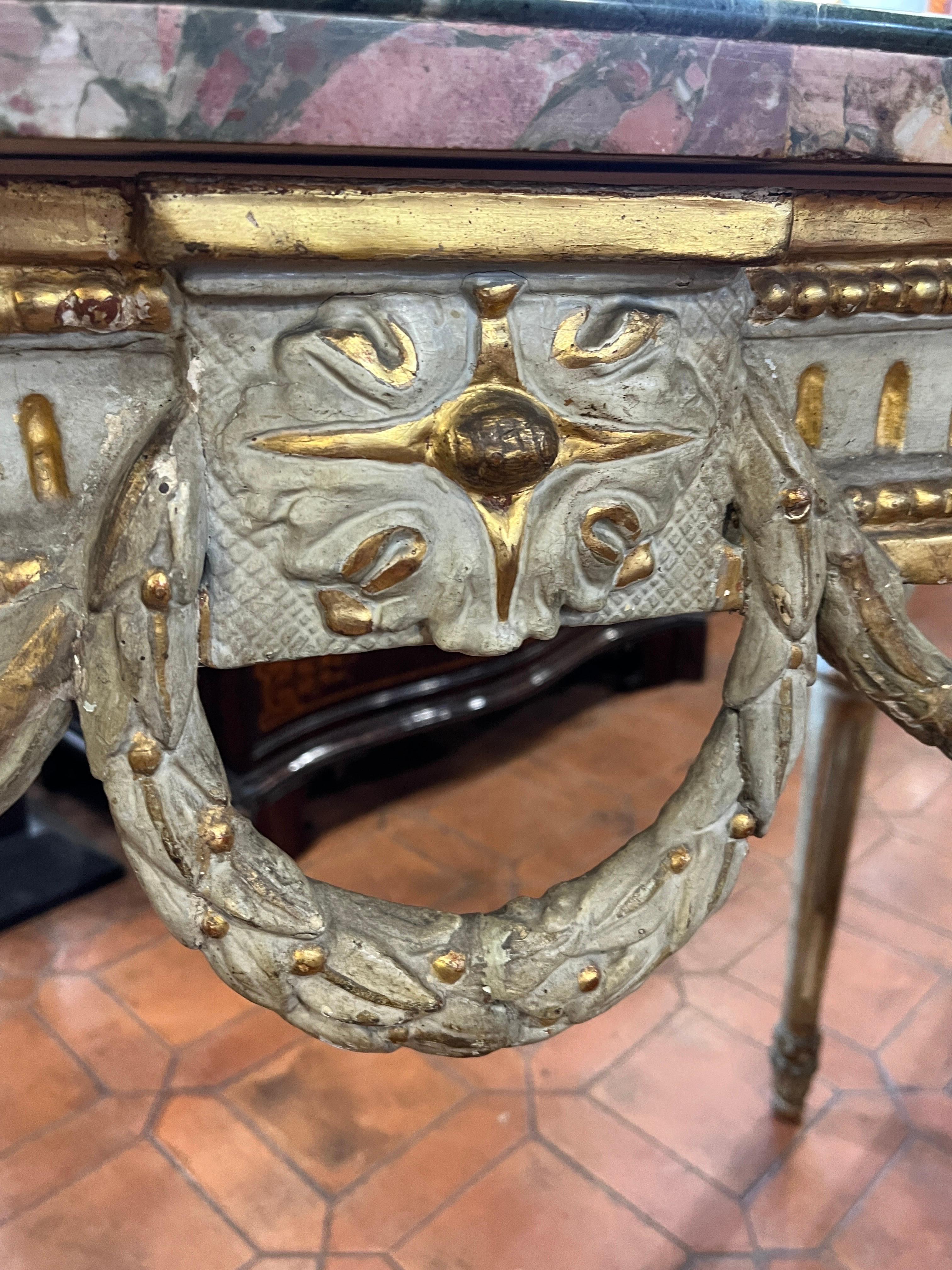 Giltwood 18th Century Venetian Louis XV Hand Carved Lacquered Gilt Console Table