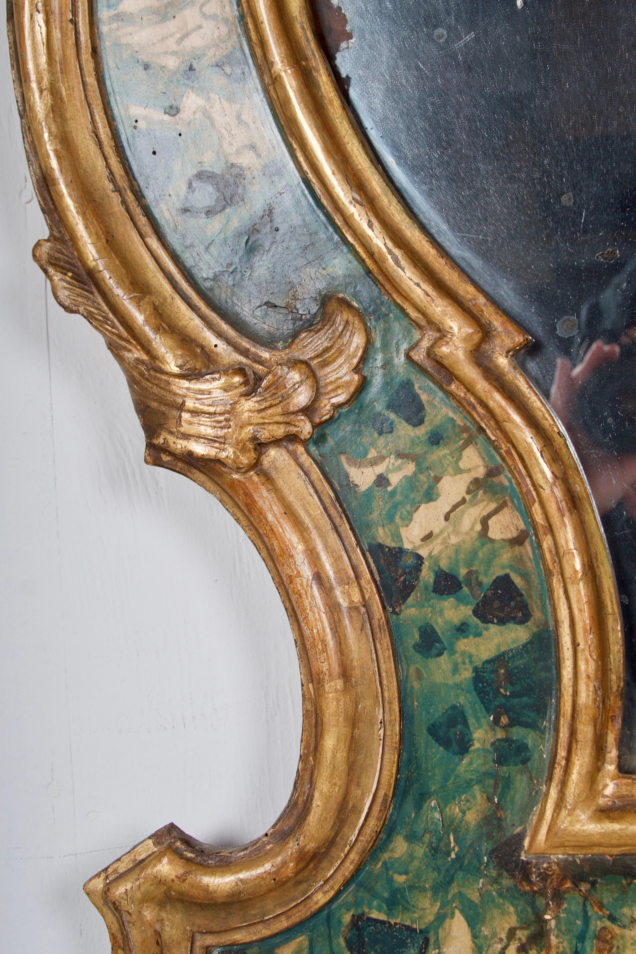 18th Century Venetian Mirror, Faux Marble, Gilded, Original Mercury Glass For Sale 4